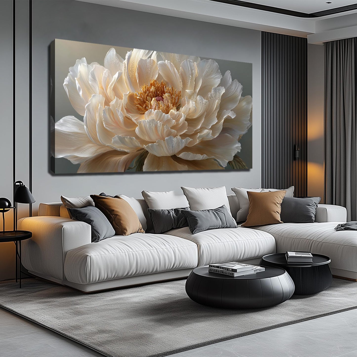 Ouzzlie Large Flower Canvas Wall Art Floral Wall Decor Light Yellow Peony Picture Art for Bedroom Living Room Office Modern Artwork Posters 29" x 59"
