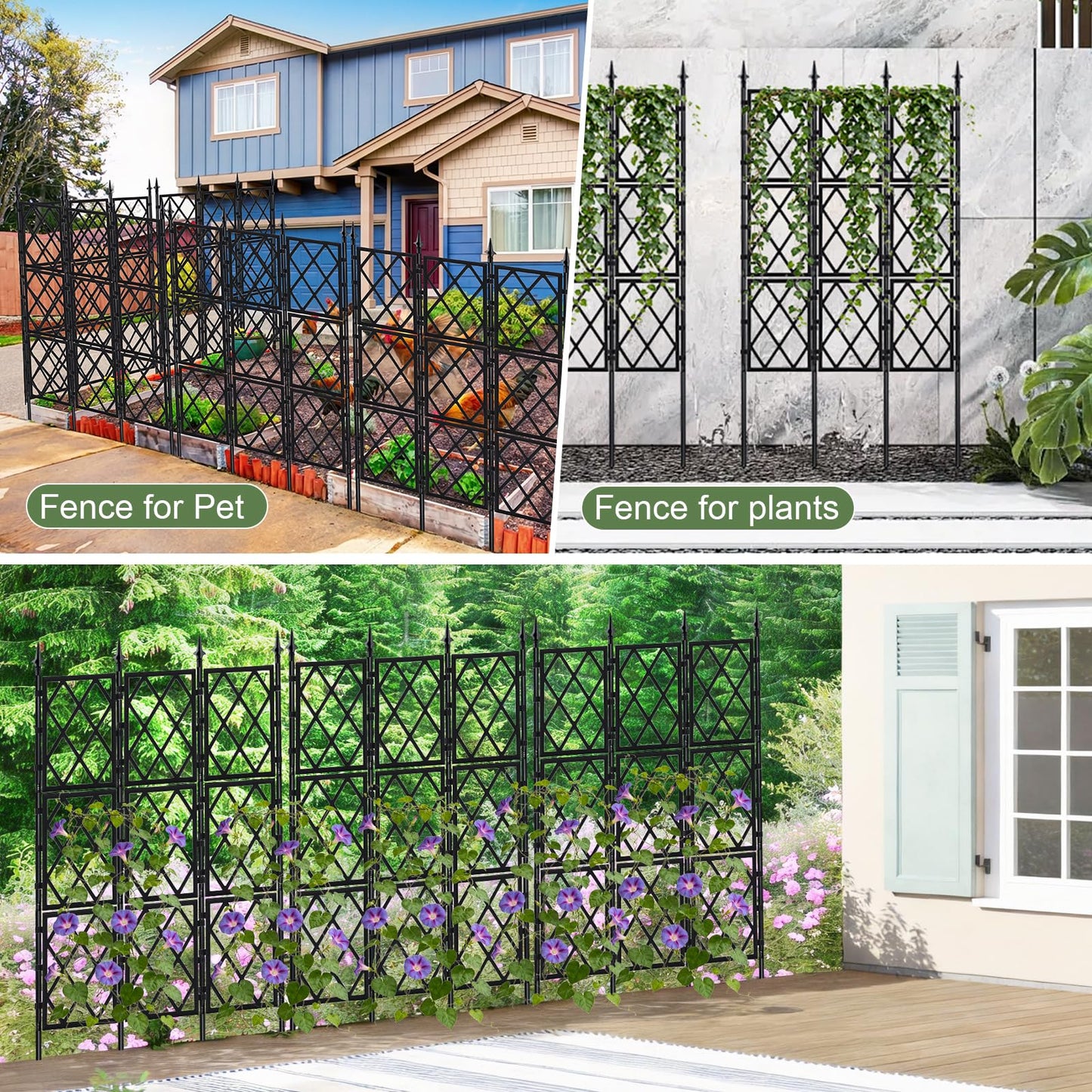 5.25FT Garden Trellis for Climbing Plants Outdoor, Black Iron Pipe Support Fence,Metal Wall Lattice Climbing Frame for Potted Plants Indoor for Ivy Vines Vegetable Flower, Patio, Lawn, Yard, Backyard