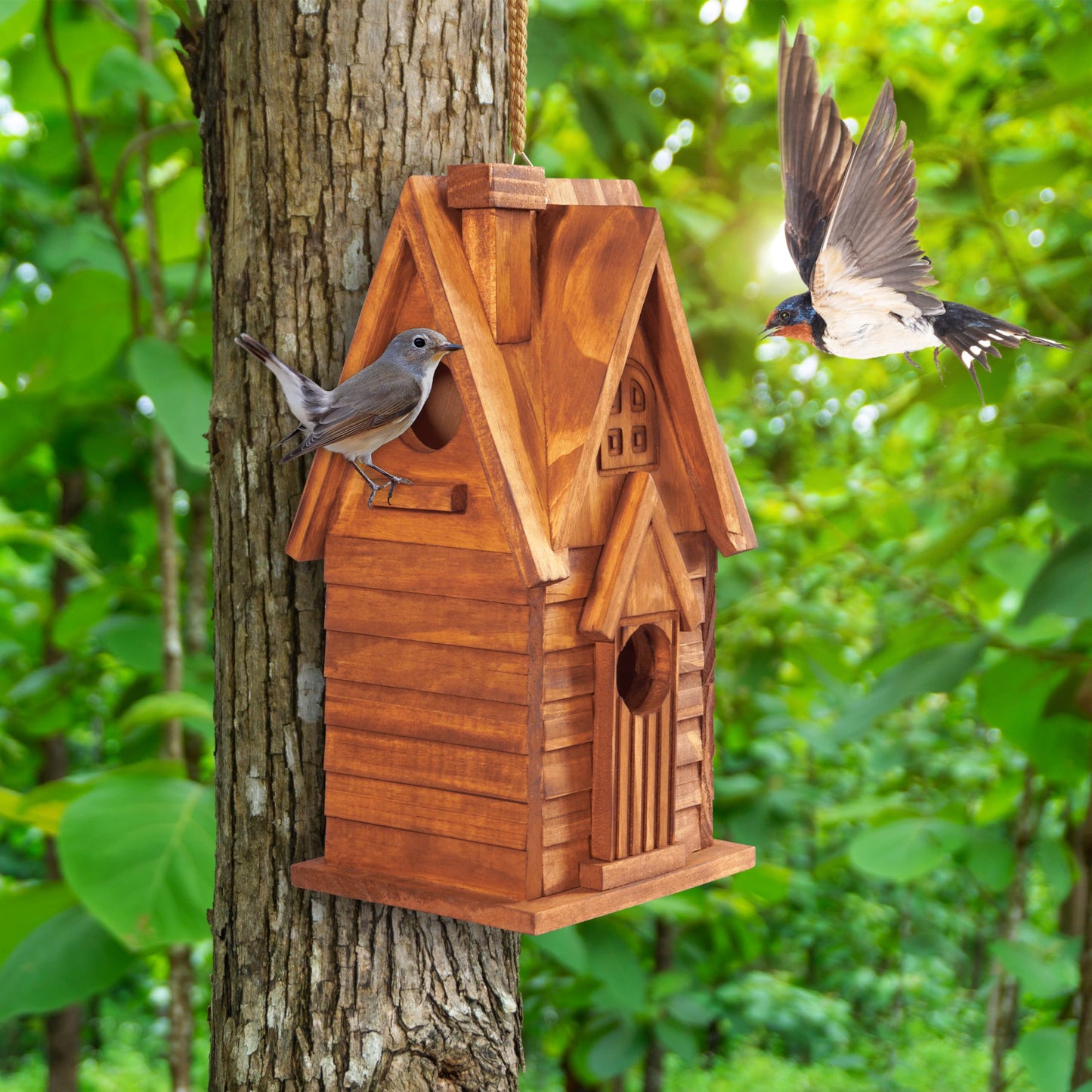 MIXUMON Bird Houses for Outside, Outdoor 2 Bird House Room for 2 Bird Families Bluebird Finch Cardinals Hanging Birdhouse for Garden (Style 11)