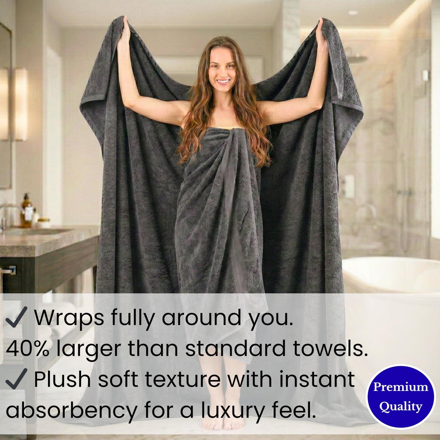SALBAKOS Luxury 100% Turkish Cotton Bath Sheets 40x80 in Oversized Extra Large Bath Towels | Premium Hotel Quality Thick Soft Absorbent Turkish Towel for Spa Beach (Pack of 1, Gray, Jumbo Bath Sheet)