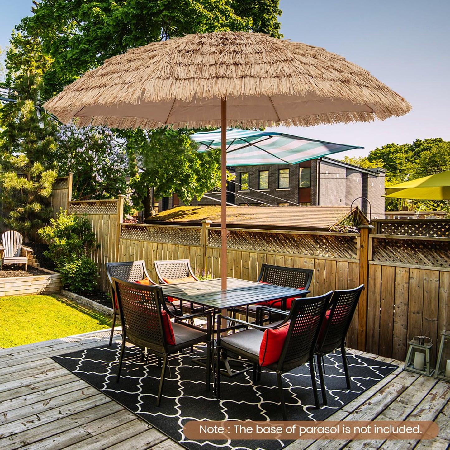 Tangkula 8Ft Tiki Patio Umbrella, UPF50+ Hawaiian Style Outdoor PE Grass Umbrella with 8 Ribs, Portable Thatched Beach Umbrella for Garden, Yard, Poolside