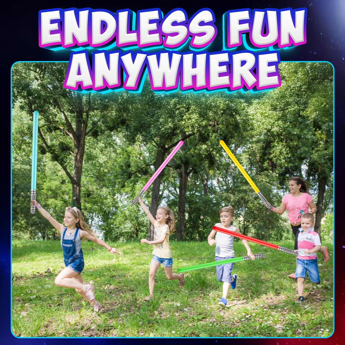 Bedwina Inflatable Light Sabers for Kids - (Pack of 6) 35-inch Neon Color Blow-Up Toy Saber Swords, Party Favors, Goodie Bags, Star Galaxy Theme Birthdays & Prize Toys