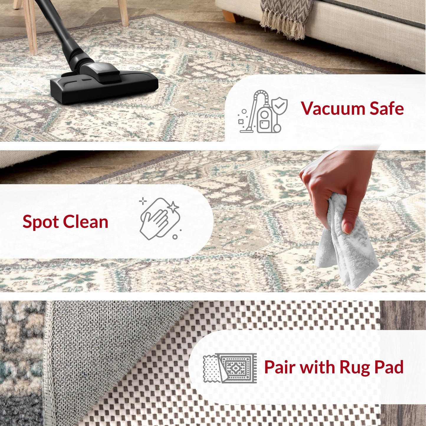 nuLOOM 3x5 Becca Traditional Tiled Area Rug, Charcoal, Faded Transitional Design, Stain Resistant, For Bedroom, Dining Room, Living Room, Hallway, Office, Kitchen, Entryway
