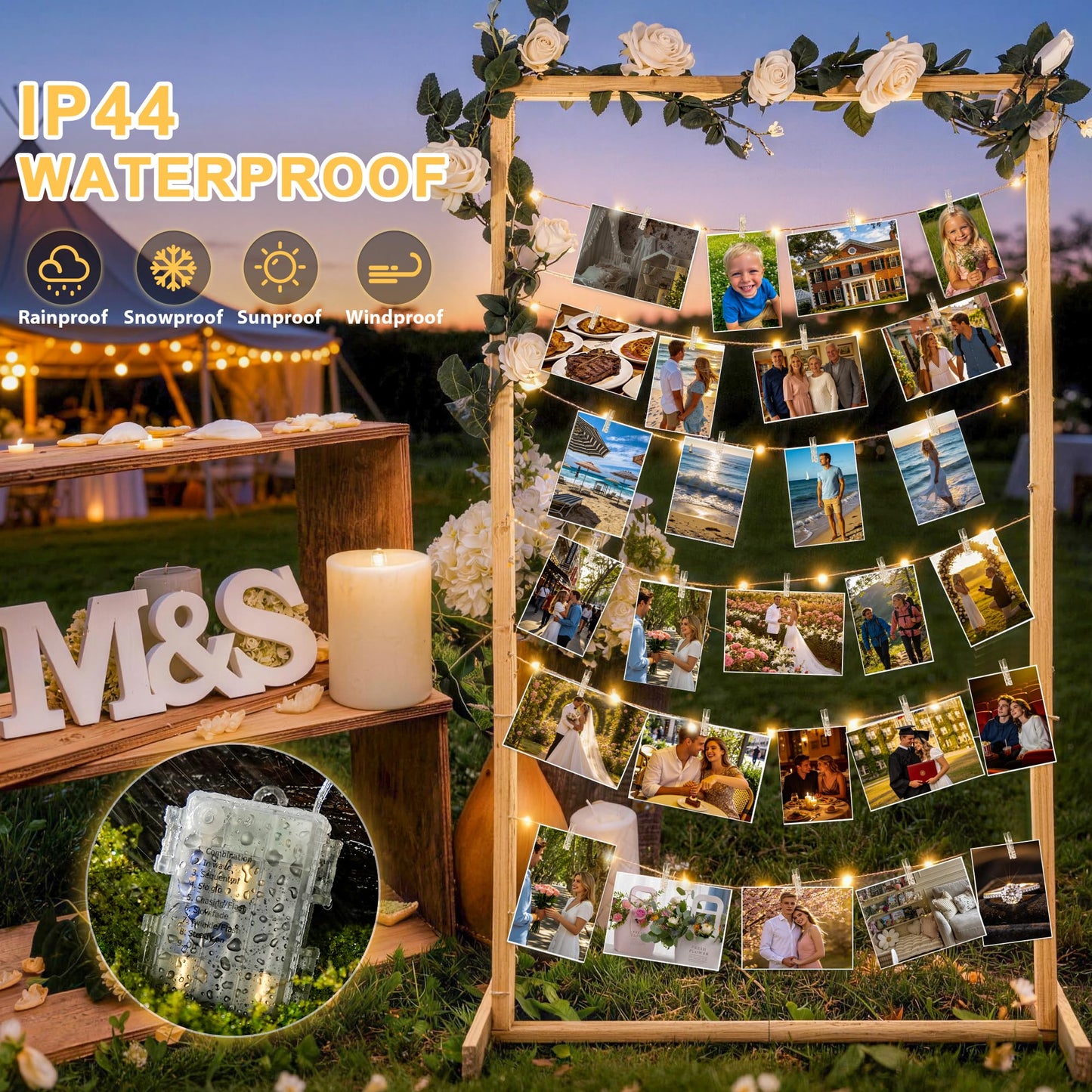 JMEXSUSS 100 LED Photo Clips String Light, 33ft Battery Operated Fairy Lights with 50 Clips for Pictures, 8 Modes Photo Light with Remote for Teen Girl Gifts Bedroom Wedding Dorm Christmas Decor
