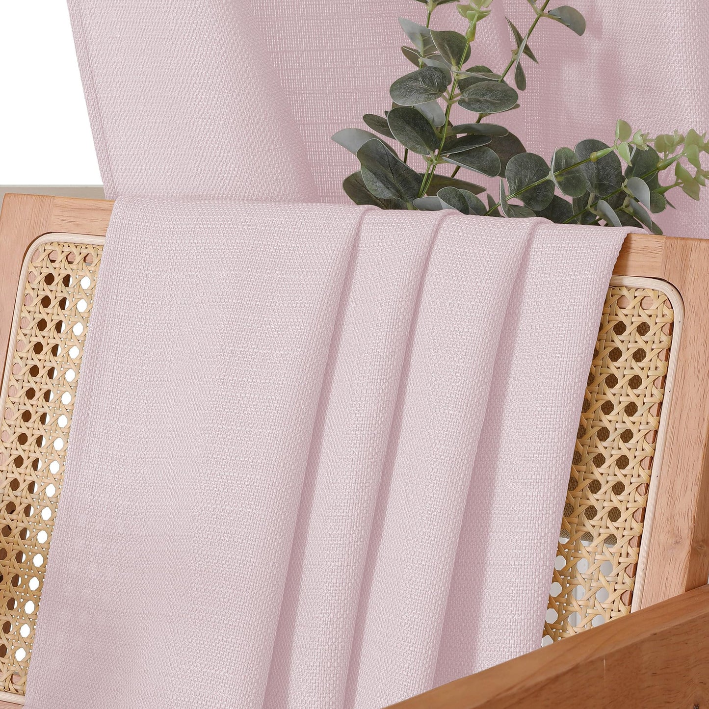 Chyhomenyc Bennet Blush Pink Valance for Windows, Faux Linen Slub Textured Semi Sheer Small Window Kitchen Valance Curtain, Rod Pocket Cafe Valance for Bathroom Laundry Basement, 30Wx14L inch, 2 Piece
