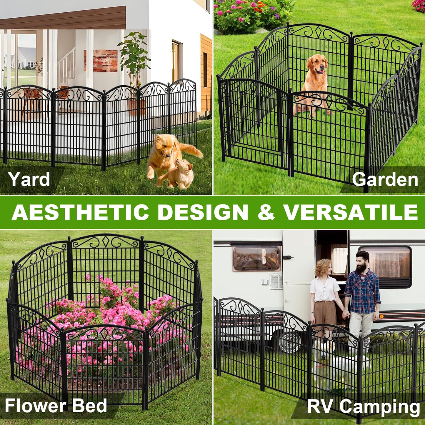 12 Panels No Dig Decorative Garden Fence with Gate, GATKITOM 31.3in(H) x 26ft(L) Rustproof Animal Barrier Metal Dog Fence Outdoor for Yard, Patio, Temporary Garden Fencing with Ground Stakes