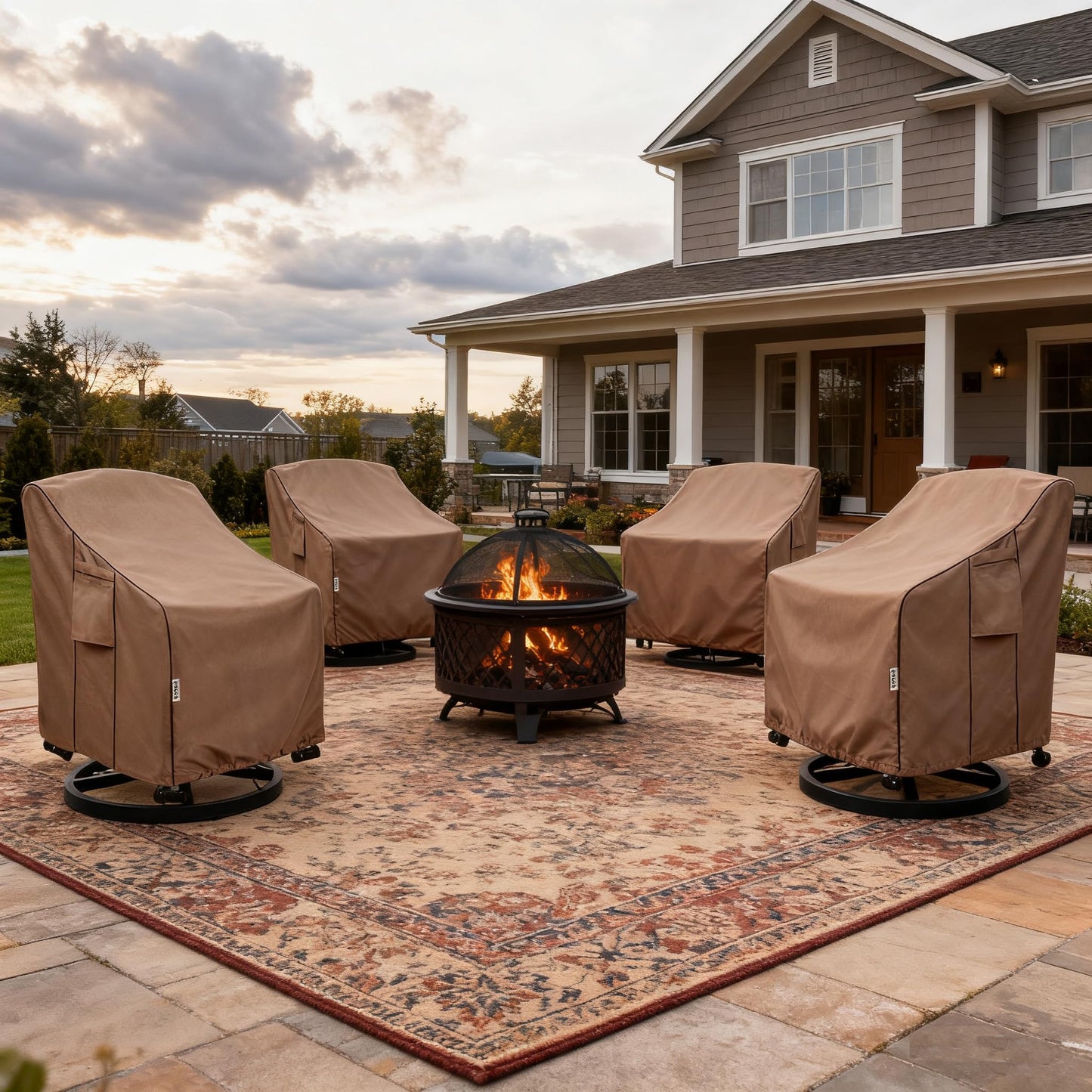 Hadisi Patio Chair Covers for Outdoor Furniture Waterproof 4 Pack, Heavy Duty Waterproof Outdoor Swivel Chair Cover (30"W x34"D x36"H - Brown)