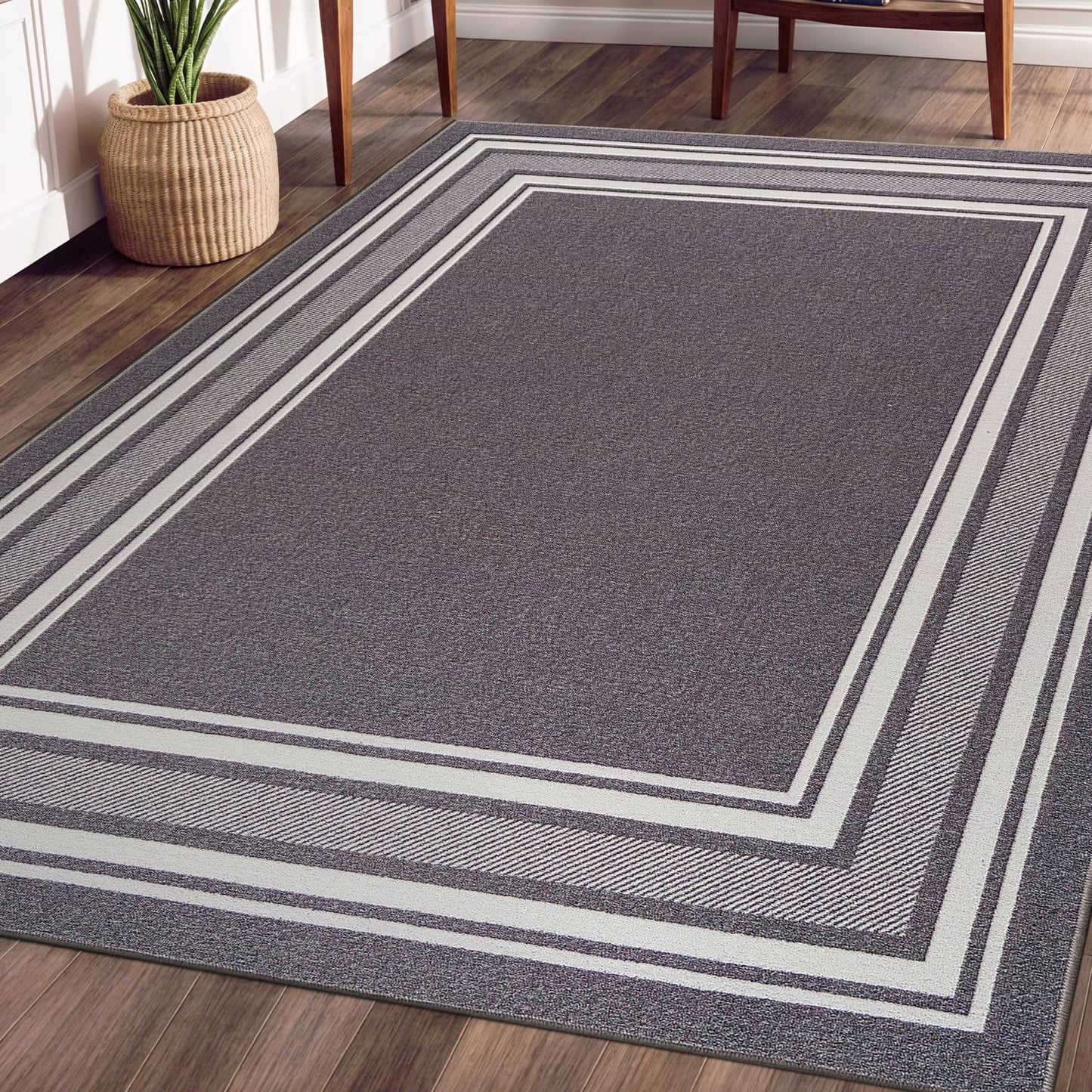 Beverly Rug Non Slip Area Rugs 5x7 Modern Bordered Non Skid Rubber Backing Soft Area Rug for Living Dining Room Easy to Clean Non Shedding Kitchen Bedroom Indoor Carpet 5 x 7 Gray