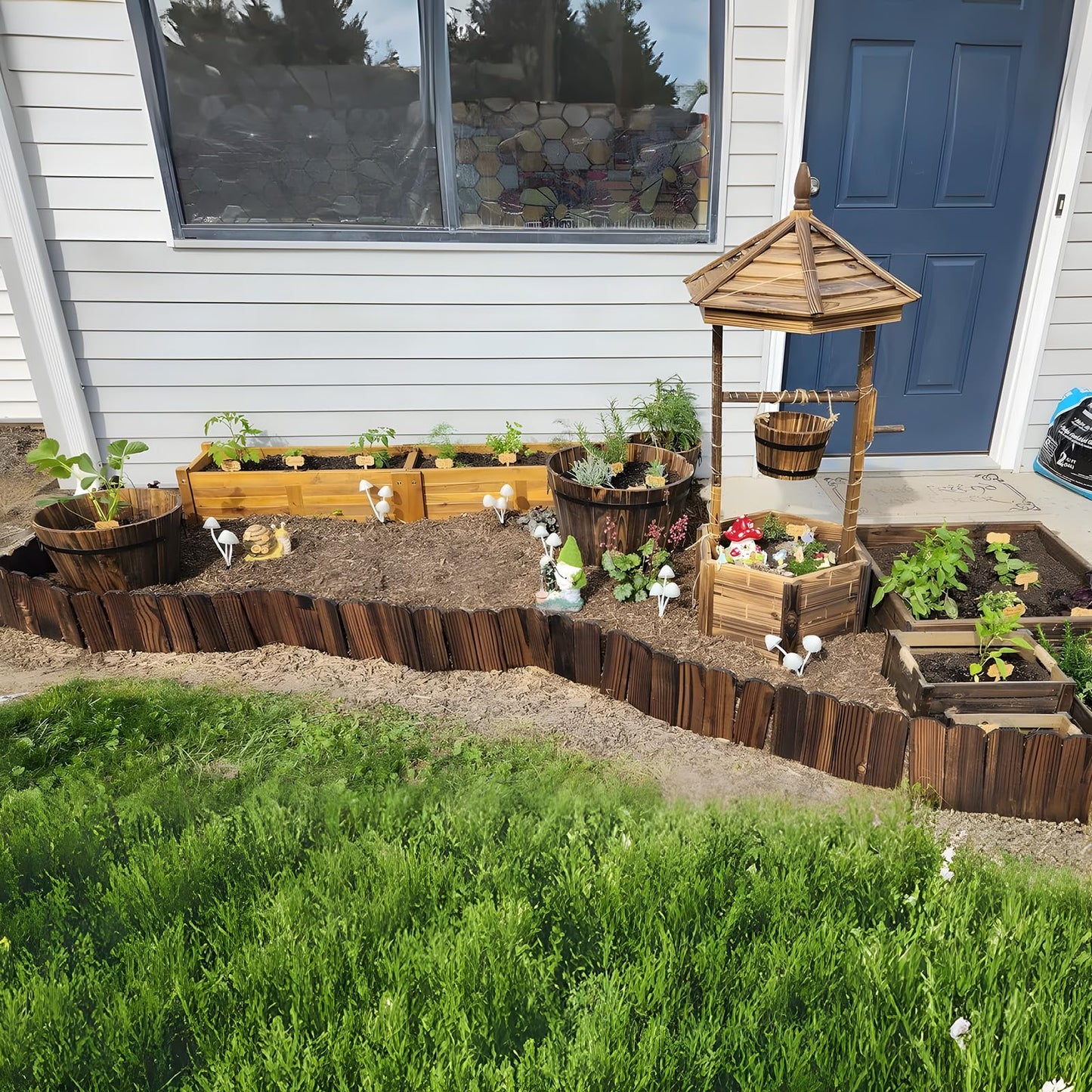 Mulctun Wood Garden Edging - 5.9" H X 47" L Sturdy Wooden Landscape Edging, Small Flower Bed Edging Borders, Decorative Wooden Garden Fence for Yard Flower Bed Lawns Pathway Tree (2 Packs)