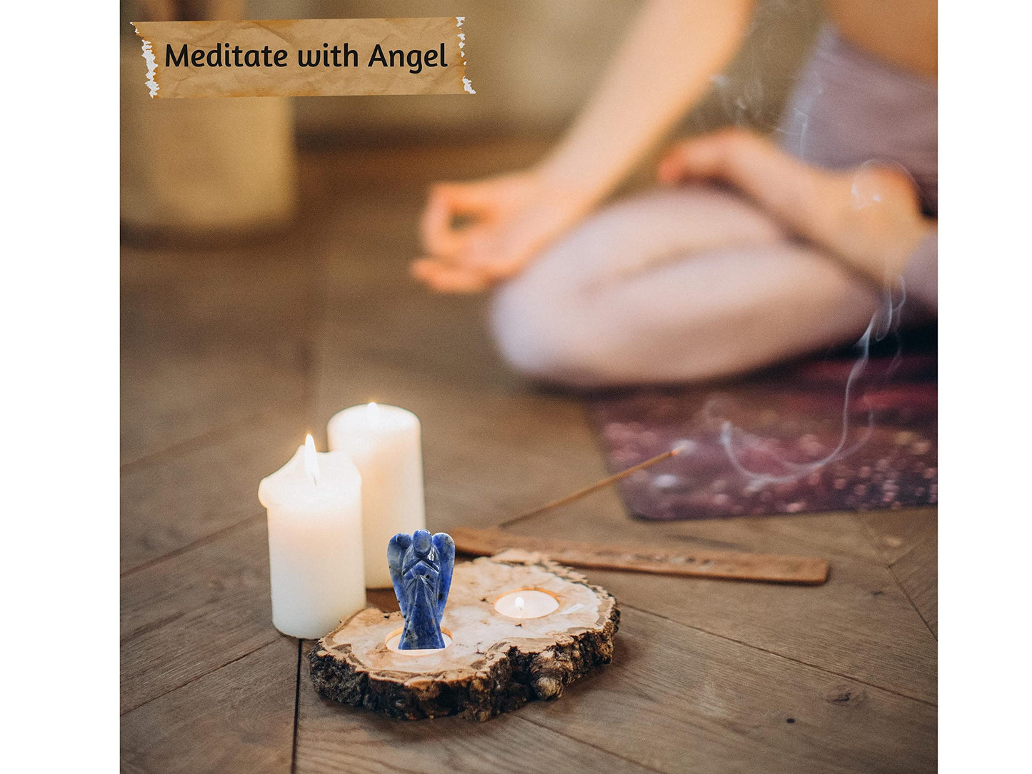Amazing Gemstone Sodalite Crystal Guardian Angel Figurines Ornament for Healing Birthstone, Decoration Statue (Hand Carved Pocket Gemstone Angel) (2 Inch)