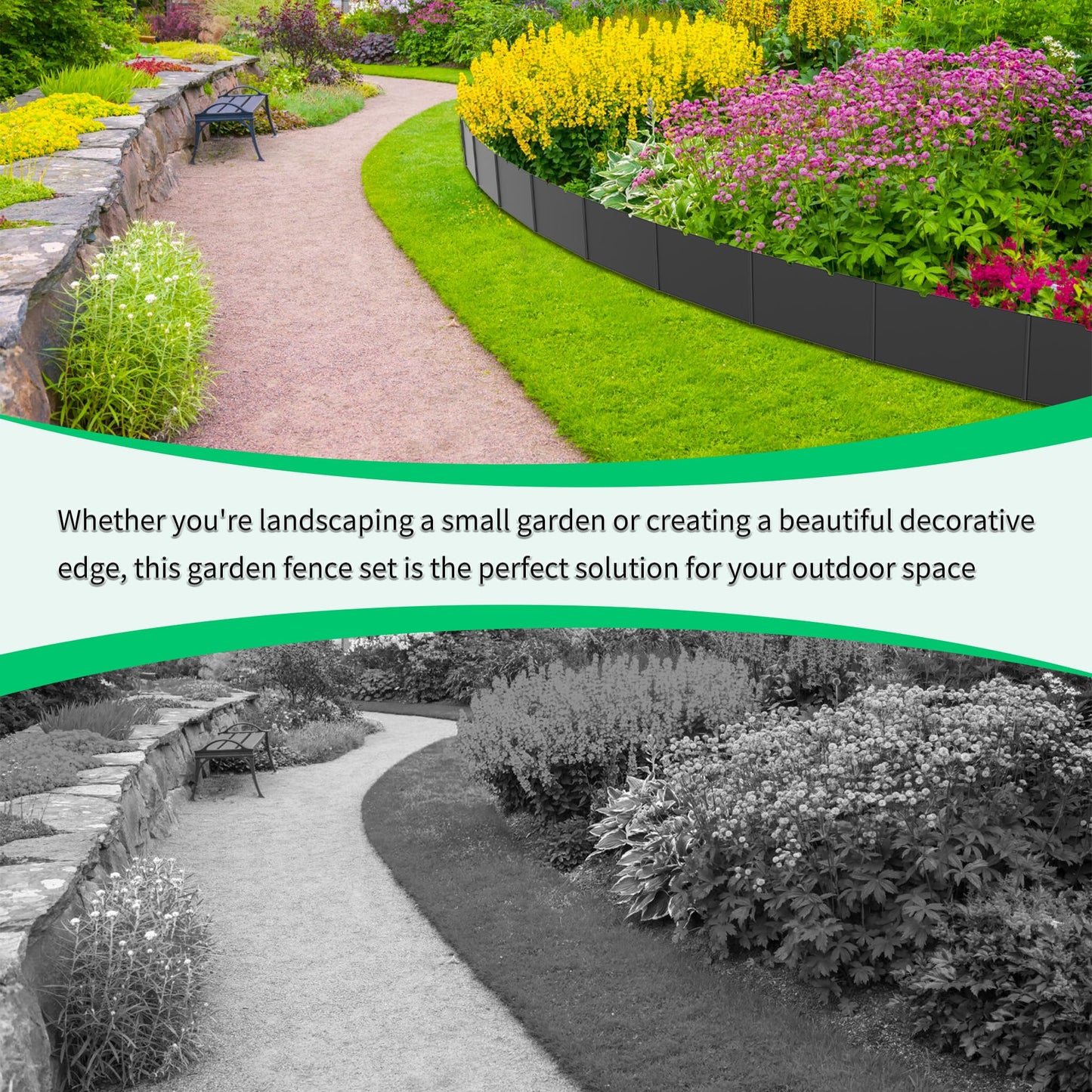 20 Pcs Garden Landscape Edging Border Kits 5.9inch Tall, 19.7ft Flexible Garden Fence Edging with 20 Metal Anchoring Stakes, No Dig Plastic Garden Decorative Border for Flower Bed Lawn Driveway Yard