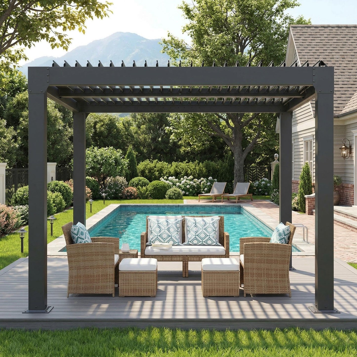 10x10FT Louvered Pergola, Modern Style Outdoor Pergola with Adjustable Louvered Roof, Reinforced Aluminum Frame, Integrated Drainage System, Hardtop Gazebo for Patio, Deck, Gray