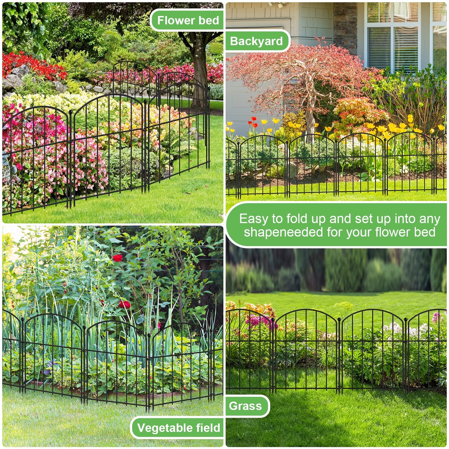 Decorative Garden Fence 17in x 10ft, 10 Pack Rustproof Metal Animal Barrier Fence, Arched Flower Bed Edge Decorative Rabbit and Dog Ground Defense No-Dig Fence for Patio Patio Outdoor