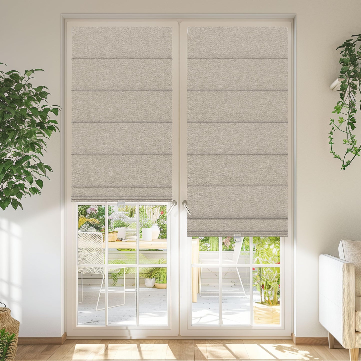 BERISSA Blackout Roman Shades for Windows Cordless,Pull Down Linen Fabric Roman Blinds,Privacy Window Shades for Door Windows,Bedroom,Office,Easy to Install,Light Brown,Custom Size