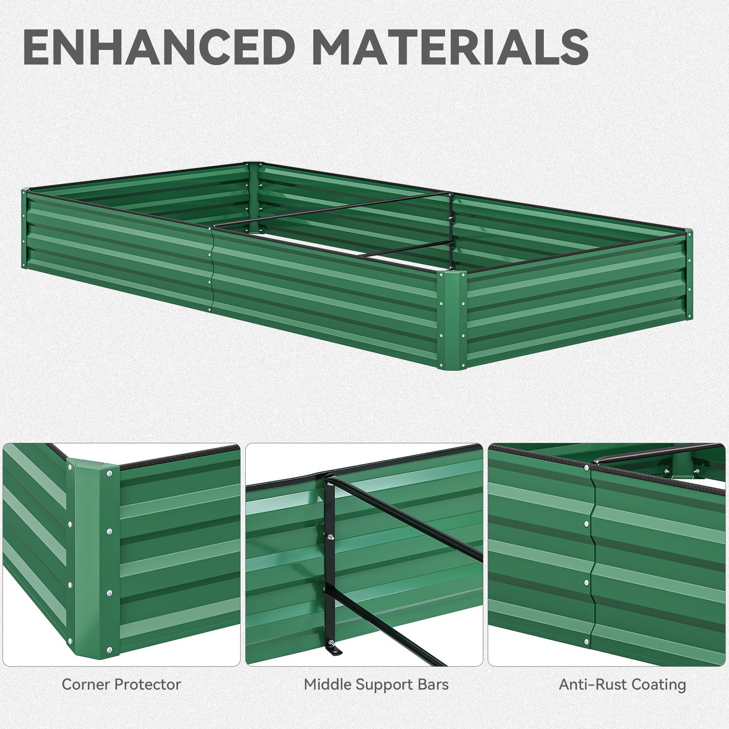 YITAHOME 96x48x12 in 2pcs Galvanized Raised Garden Bed Kit, Large Metal Planter Box with Gloves, Safety Rubber & Support Rod, Green