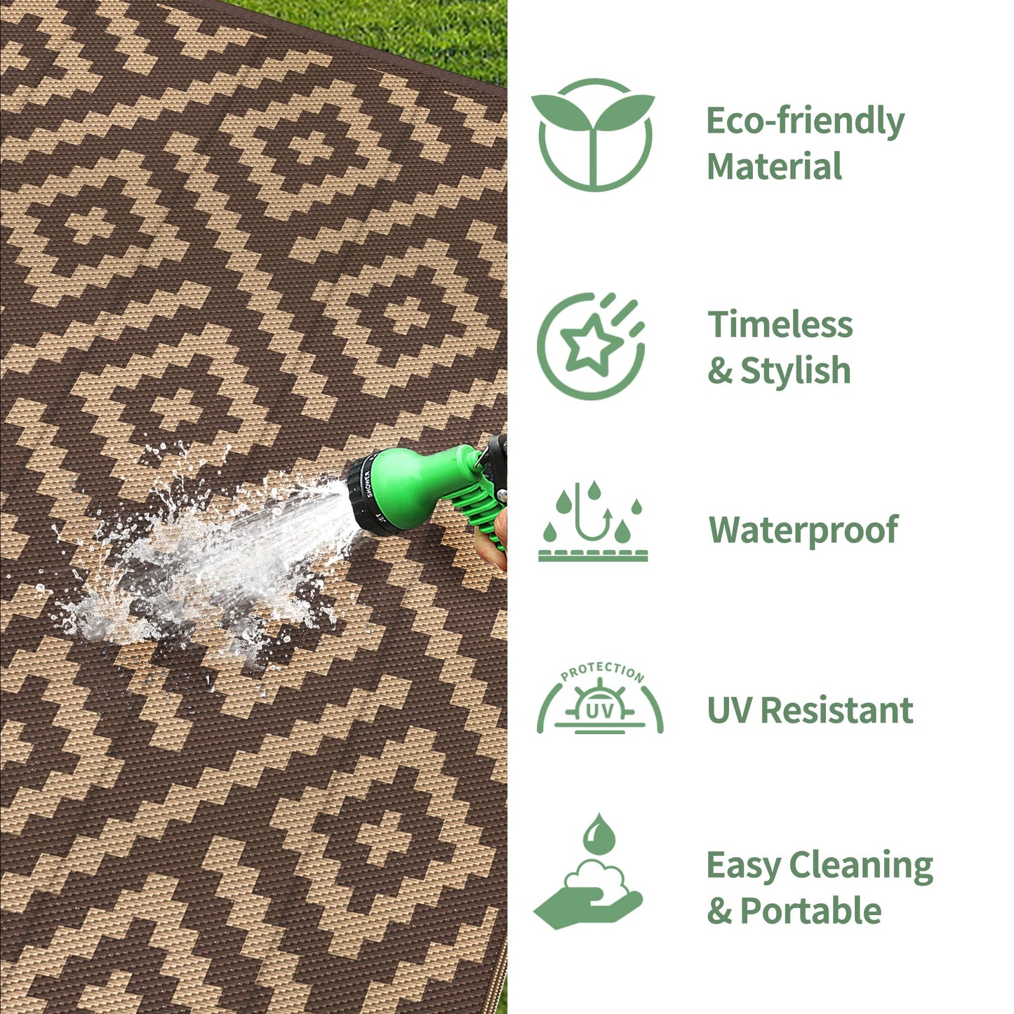 GENIMO Outdoor Rug for Patio Clearance, 6'x9' Reversible Plastic Straw Rugs, Lightweight Waterproof RV Camping Mat for Camper, Balcony, Deck, Backyard, Picnic, Coffee & Brown