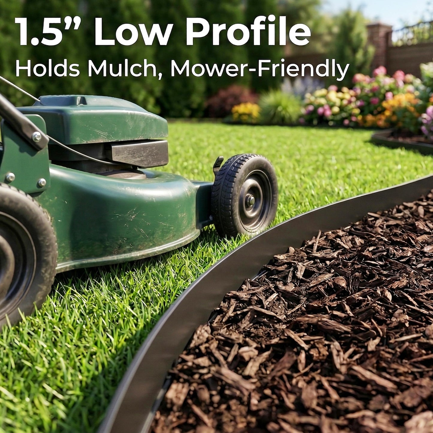 Gardzen 1.5" x 100' Landscape Edging Kit, Garden Edging Coil Comes with 120 Pcs Spikes, No Dig Lawn Border