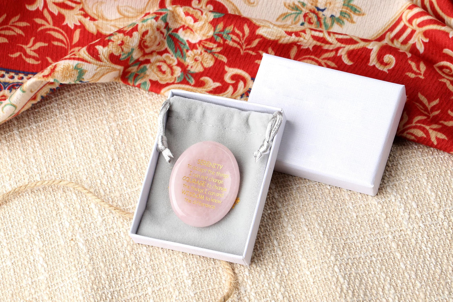 QINJIEJIE Serenity Prayer Rose Quartz Healing Crystal Thumb Stone Worry Stones Engraved Inspirational Stones Anxiety Relief Items Teacher Appreciation Encouragement Gifts for Women Mother