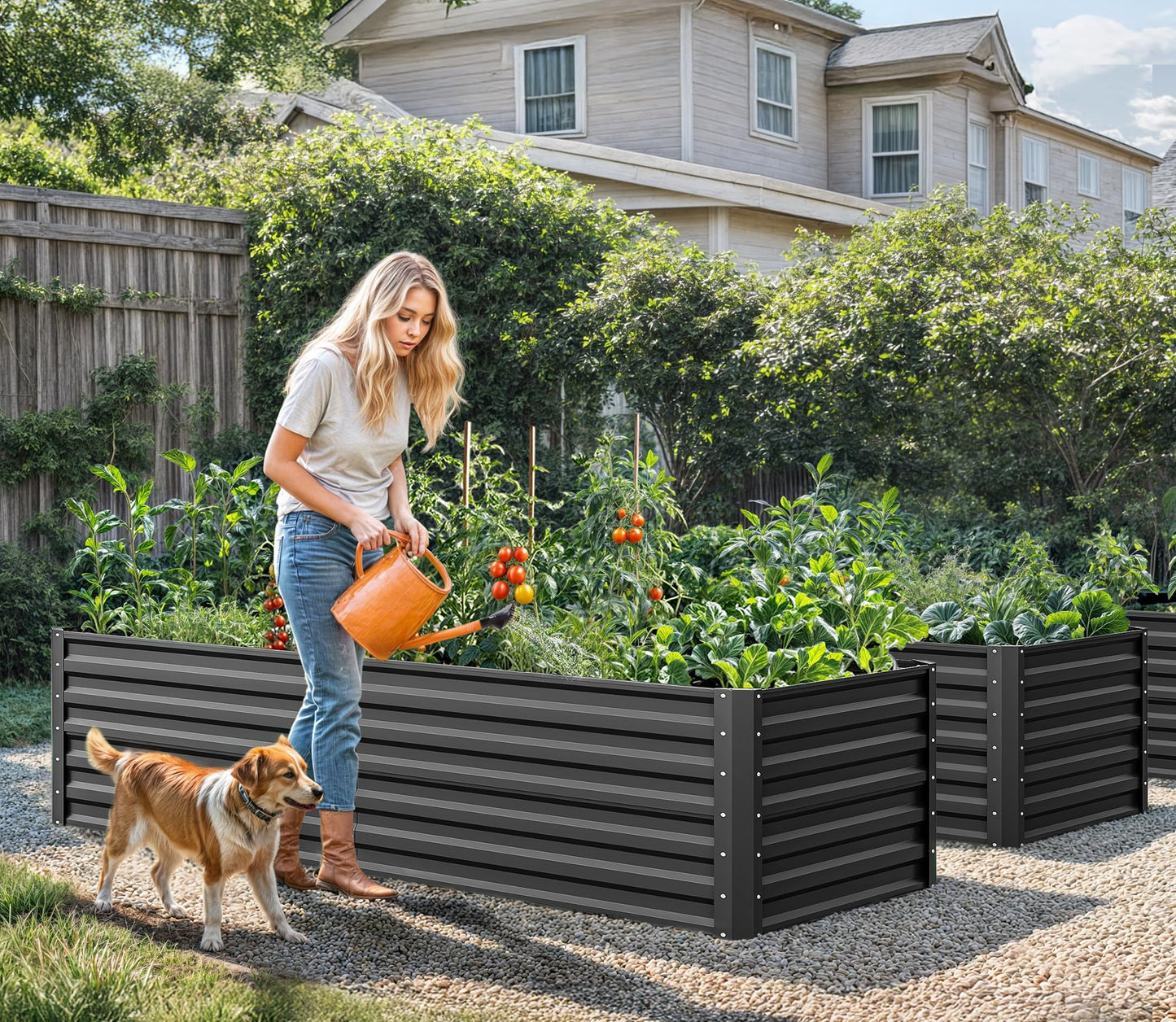YITAHOME 72x36x24 in 2pcs Galvanized Raised Garden Bed Kit, Large Metal Planter Box with Gloves & Support Rod, Outdoor Flower Bed for Plants Vegetables, Black