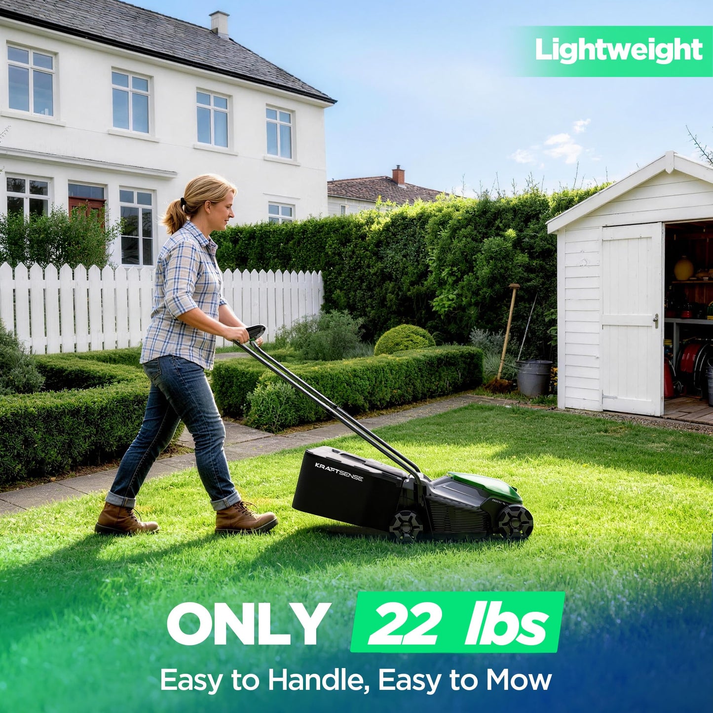 Kraftsense 14" Cordless Lawn Mower, 40V Lightweight Push Mower with 2×5.0Ah Battery, Ultra-Quiet Motor for Small Yards, Lawn Care, Backyard Maintenance
