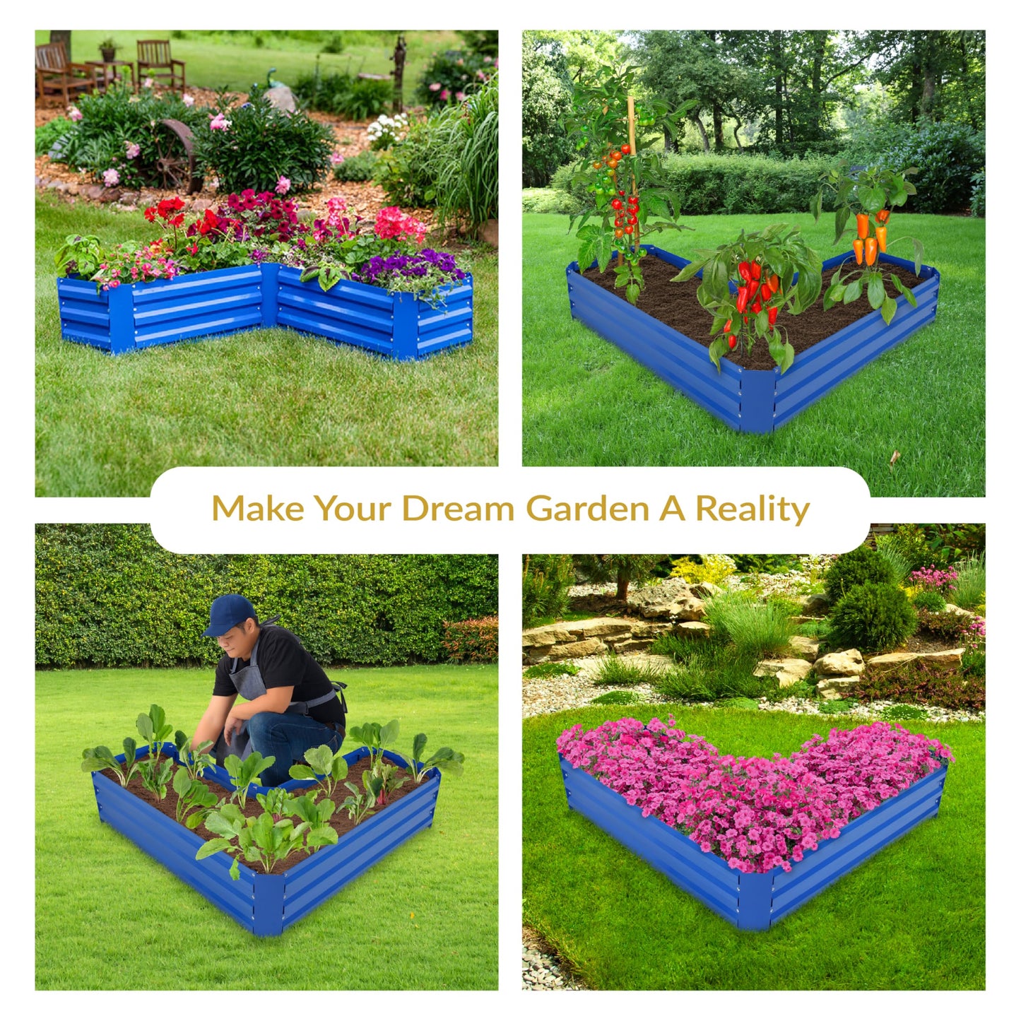 Sunnydaze Galvanized Raised Garden Bed - Metal Raised Bed for Gardening - Outdoor Planter Box for Flowers, Plants, and Vegetables - Blue - 12" L-Shaped