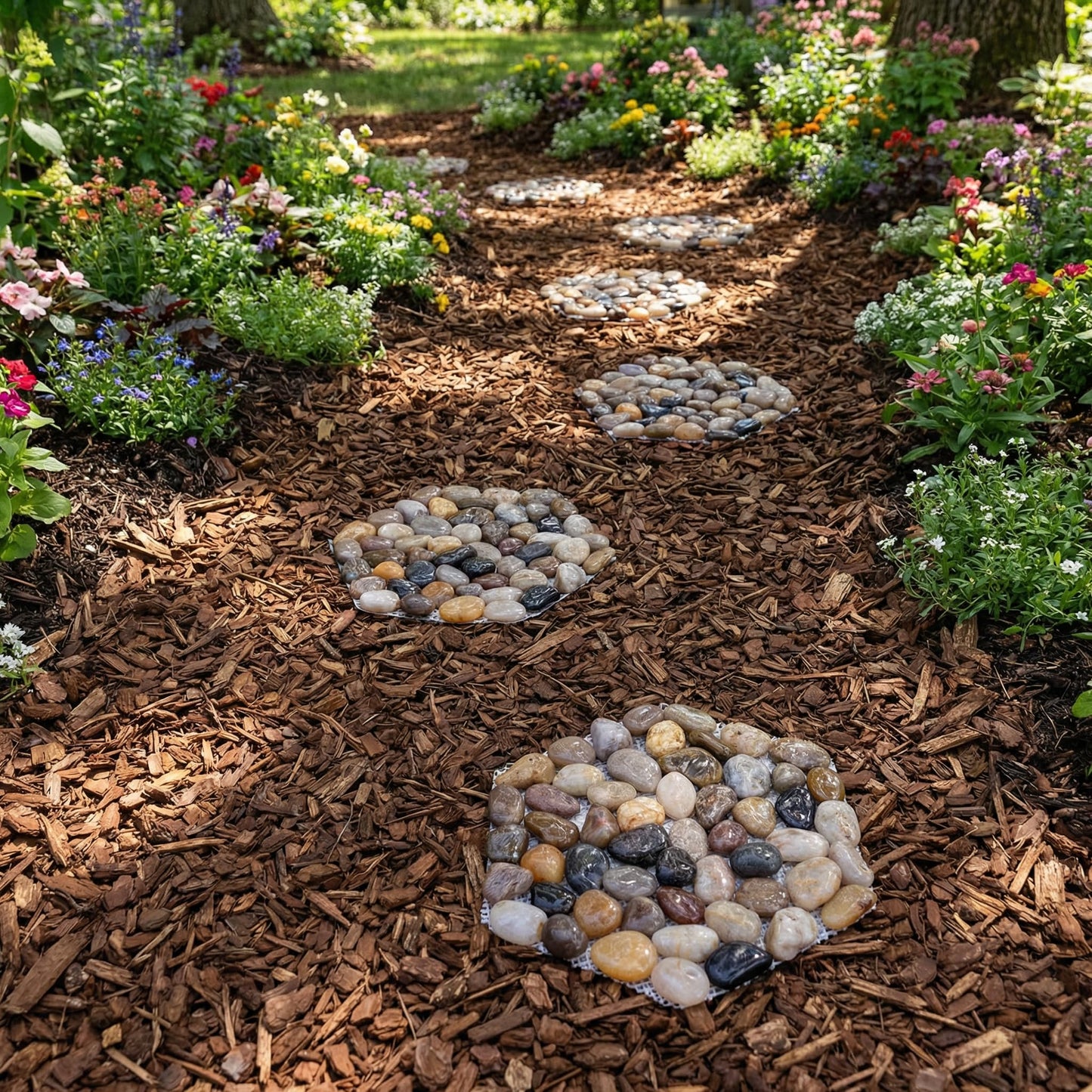 6 PCS Natural River Rock Stepping Stones for Garden Walkway - 9.5'' Hexagon Pebble Mats with Non-Slip Mesh Backing - Decorative Outdoor Stone Pavers for Patio, Lawn, Backyard Path & Landscaping Decor