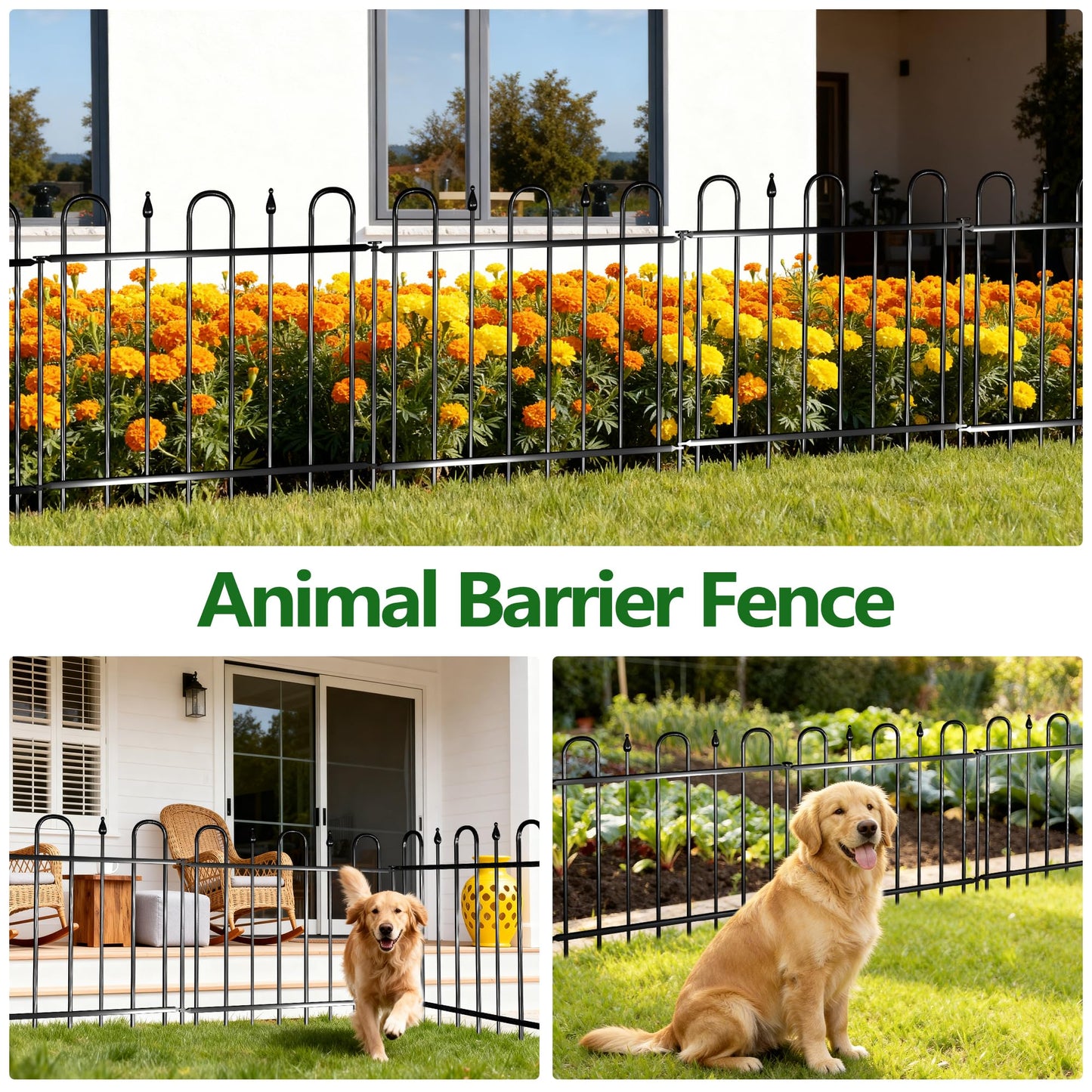 24.3ft(L) x 24in(H) 10 Panels Metal Rustproof Decorative Garden Fence, No Dig Animal Barrier Fence, Outdoor Border Fence Panels with Ground Stake, for Pets, Flower Bed, Yard, Patio