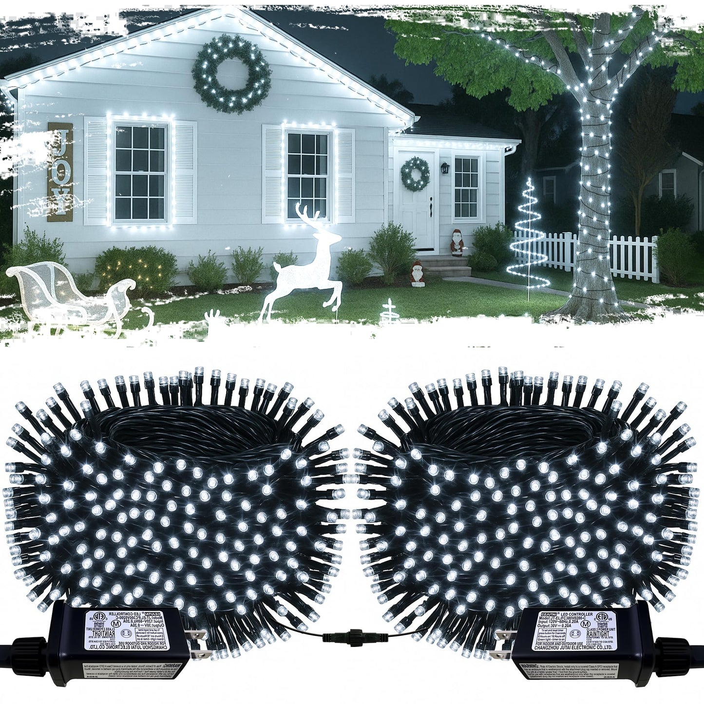 2-Pack Connectable 210FT 600LED Christmas String Lights Waterproof, Twinkle Lights with 8 Modes, Bright Indoor String Lights, String Lights Outdoor Green Wire for Holiday Party Christmas Decorations