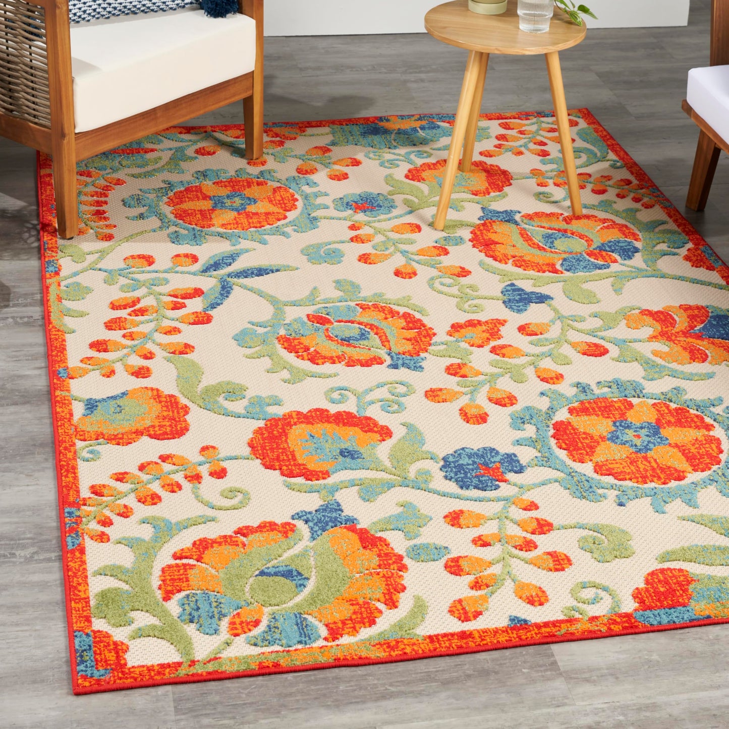 Nourison Home Aloha Red Multicolor 3'6" x 5'6" Area Rug - Easy Clean, Non Shedding, Bed Room, Living Room, Dining Room, Kitchen (4' x 6')