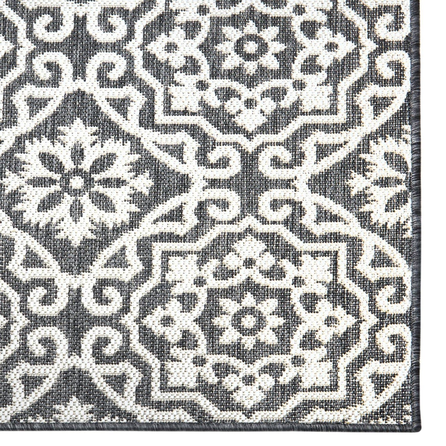 Nicole Miller New York Patio Country Danica Transitional Geometric Indoor/Outdoor Area Rug, Black/Grey, 1'9"x2'11"