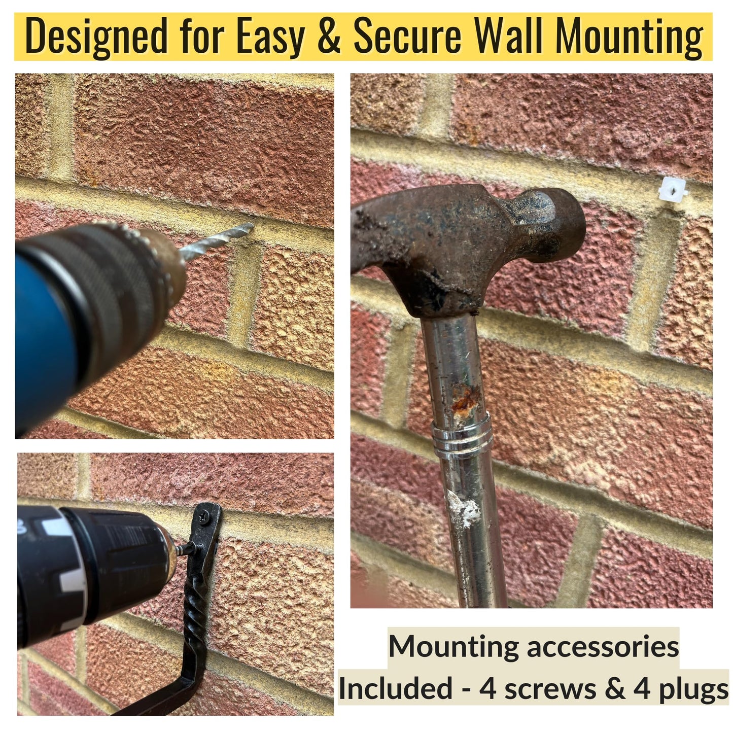 Unique Hand Crafted Pair of 2 Wall Hooks. Real Heavy Duty 50kgs Tested Wall Hooks for Garage, Garden Wheel Barrow, Heavy ladders, Bicycles