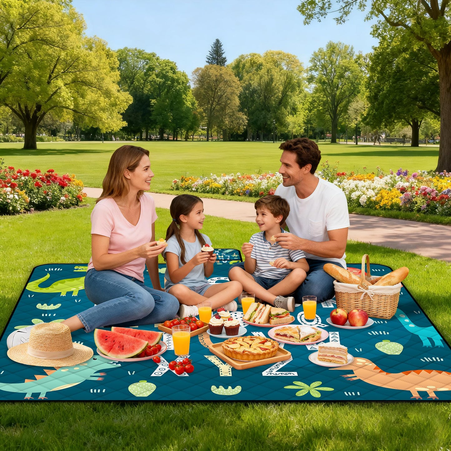 Extra Large Picnic Blanket Waterproof,80"x 80"Foldable Machine Washable Beach Blankets,Outdoor Blanket for 6-8 Adults,Picnic Mat Suitable for Indoor Crawling,Park Beach,Camping,Hiking,Travel( Blue)