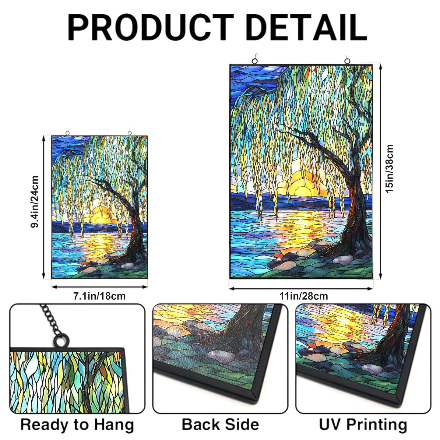 HYPESTYLE Customized Vertical Rectangle Willow Tree Suncatcher Stained Glass Window Hangings Sun Catchers Colorful Ornament Gifts for Women Mom Wife Christmas Halloween Housewarming