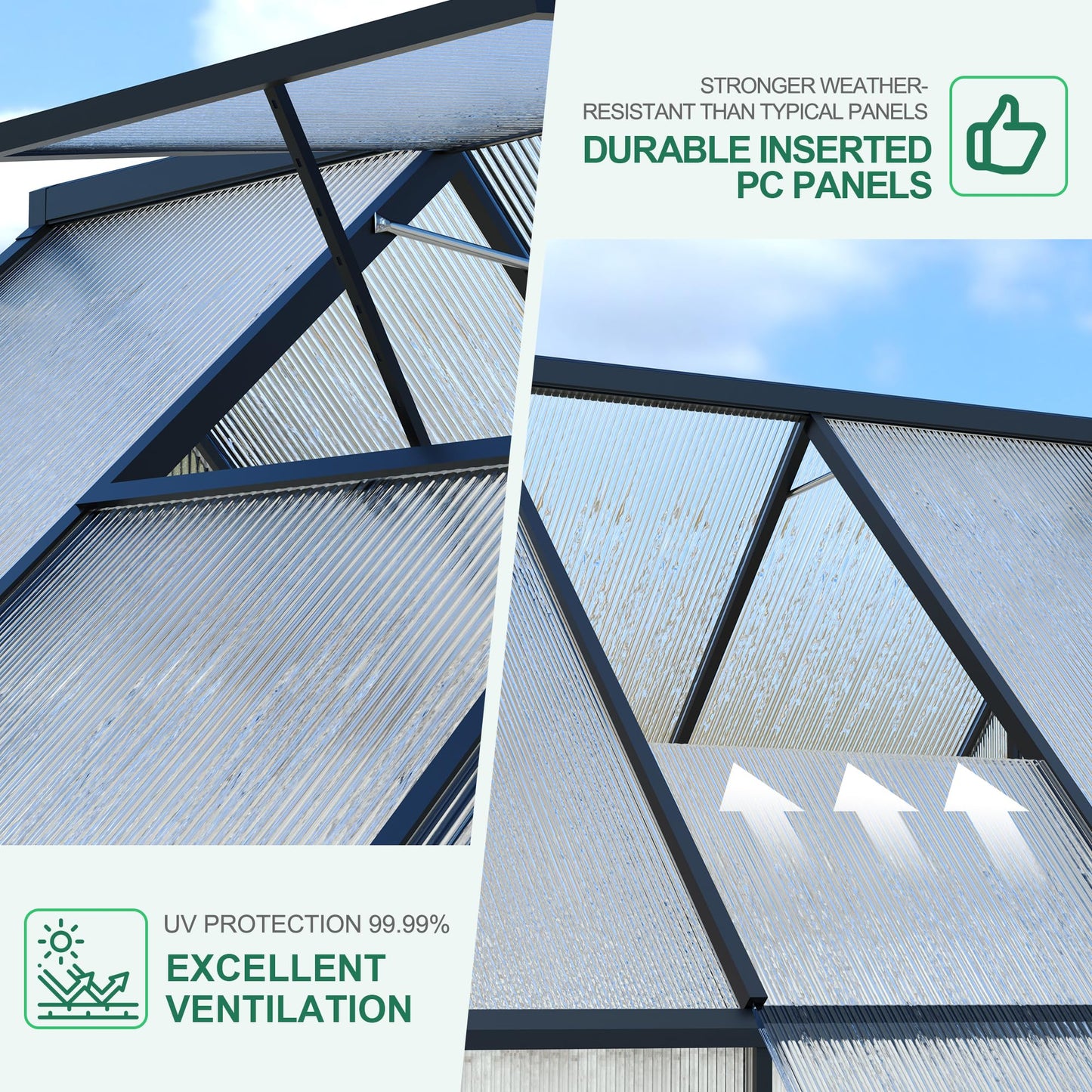 GarveeLife 6'x7' Aluminum-Framed Polycarbonate Greenhouse, Heavy Duty Polycarbonate Greenhouse with Quick Setup Structure and Roof Vent, Large Enhanced Aluminum Green House Kit for Outdoors