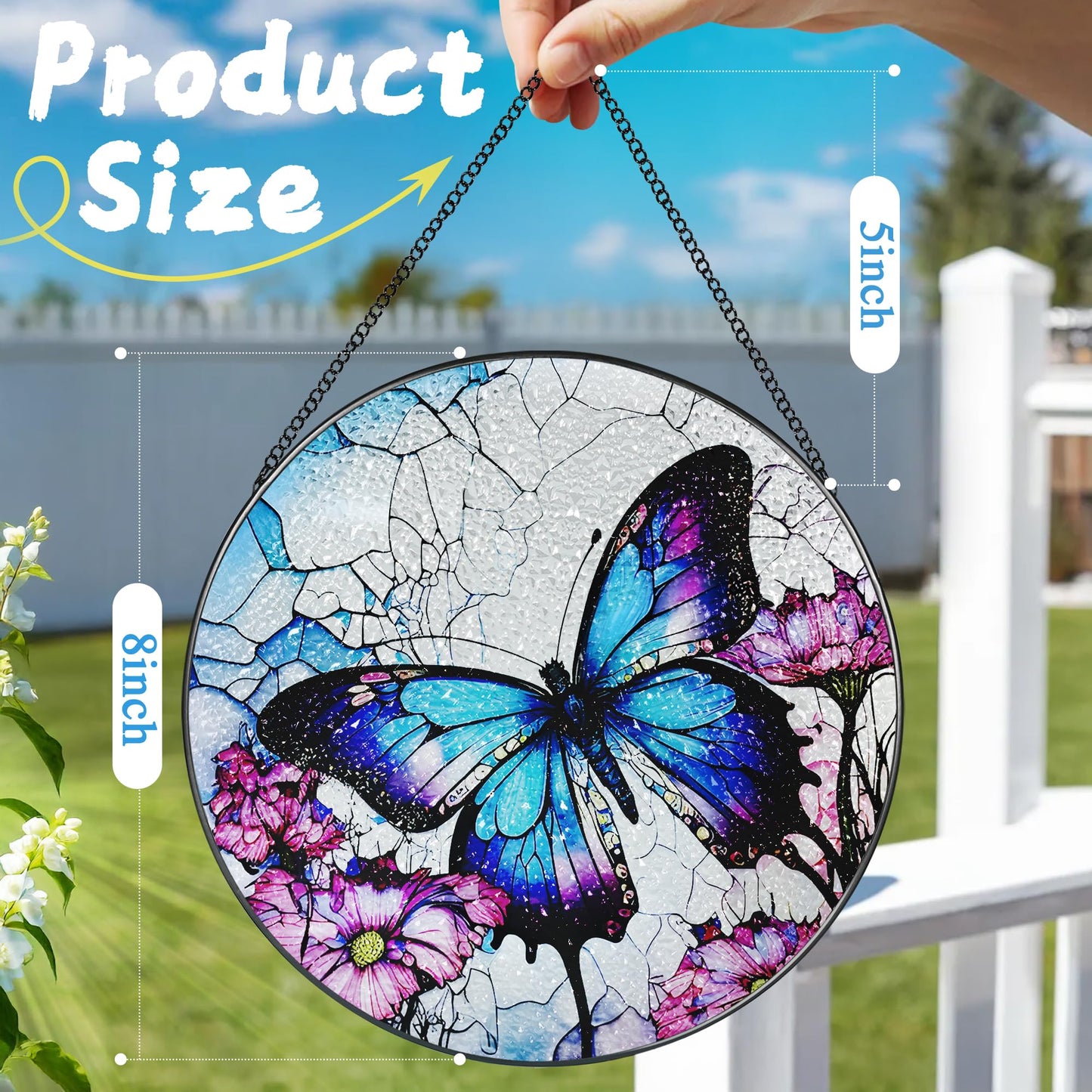 8 Inch Stained Glass Suncatcher Ornament, DOUHASU Butterfly Sun Catchers Indoor Window, Stained Glass Window Hanging, Home Decor, Butterfly Lovers Gifts for Her, Women, Mom, Grandma, Friend