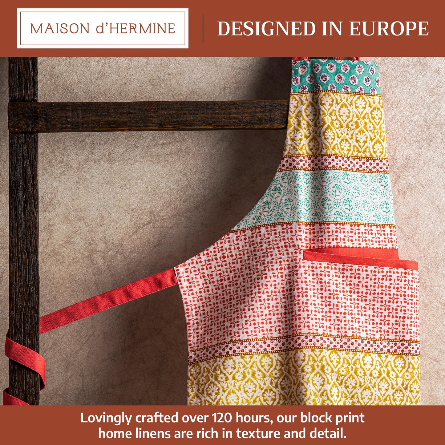 Maison d' Hermine Apron for women with Pocket 100% Cotton 27.50"x31.50" 1 Piece Adjustable Neck Strap & long ties Apron Men, Chef, Wedding, Cooking, Gardening, Server Spring/Summer (Provence)