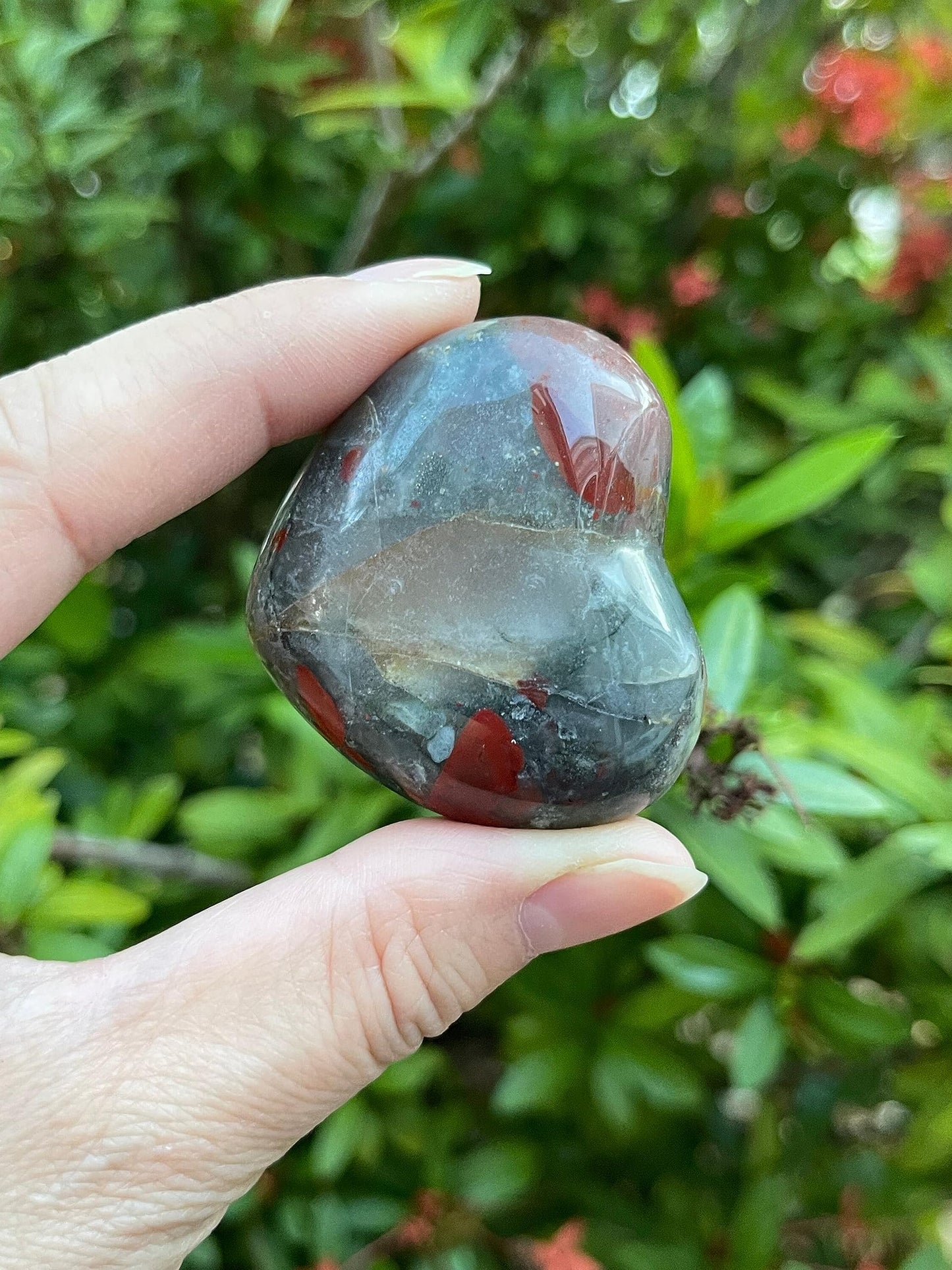 GAF TREASURES Bloodstone Gemstone Hearts, Polished Bloodstone Puffy Hearts, Bloodstone Crystal Palm Stone, Bloodstone Healing Crystal Hearts (1 Heart)