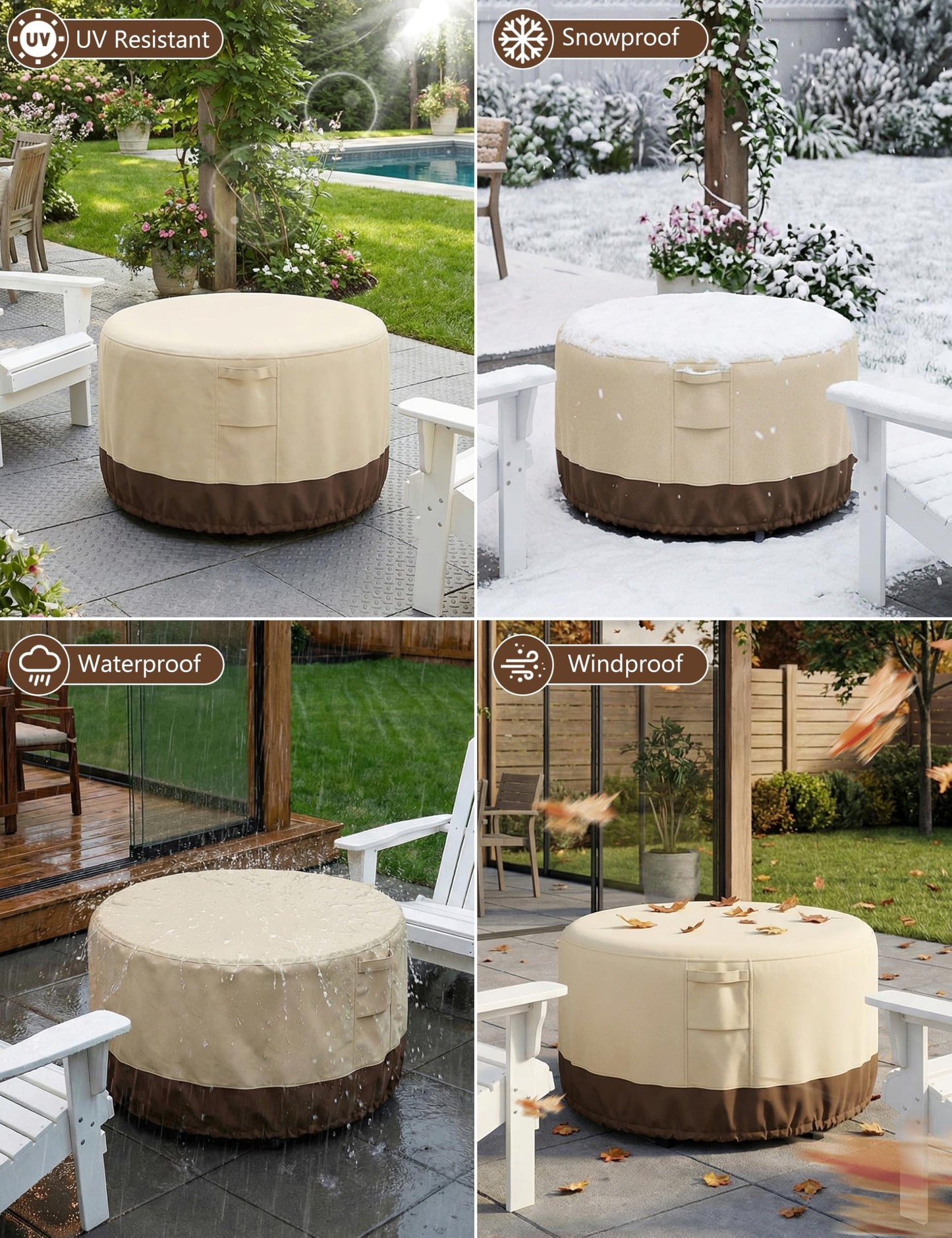 Vailge Fire Pit Cover Round,100% Waterproof Round Patio Fire Bowl Cover,Outdoor Heavy Duty Gas Firepit Table Covers with Air Vent and Handle