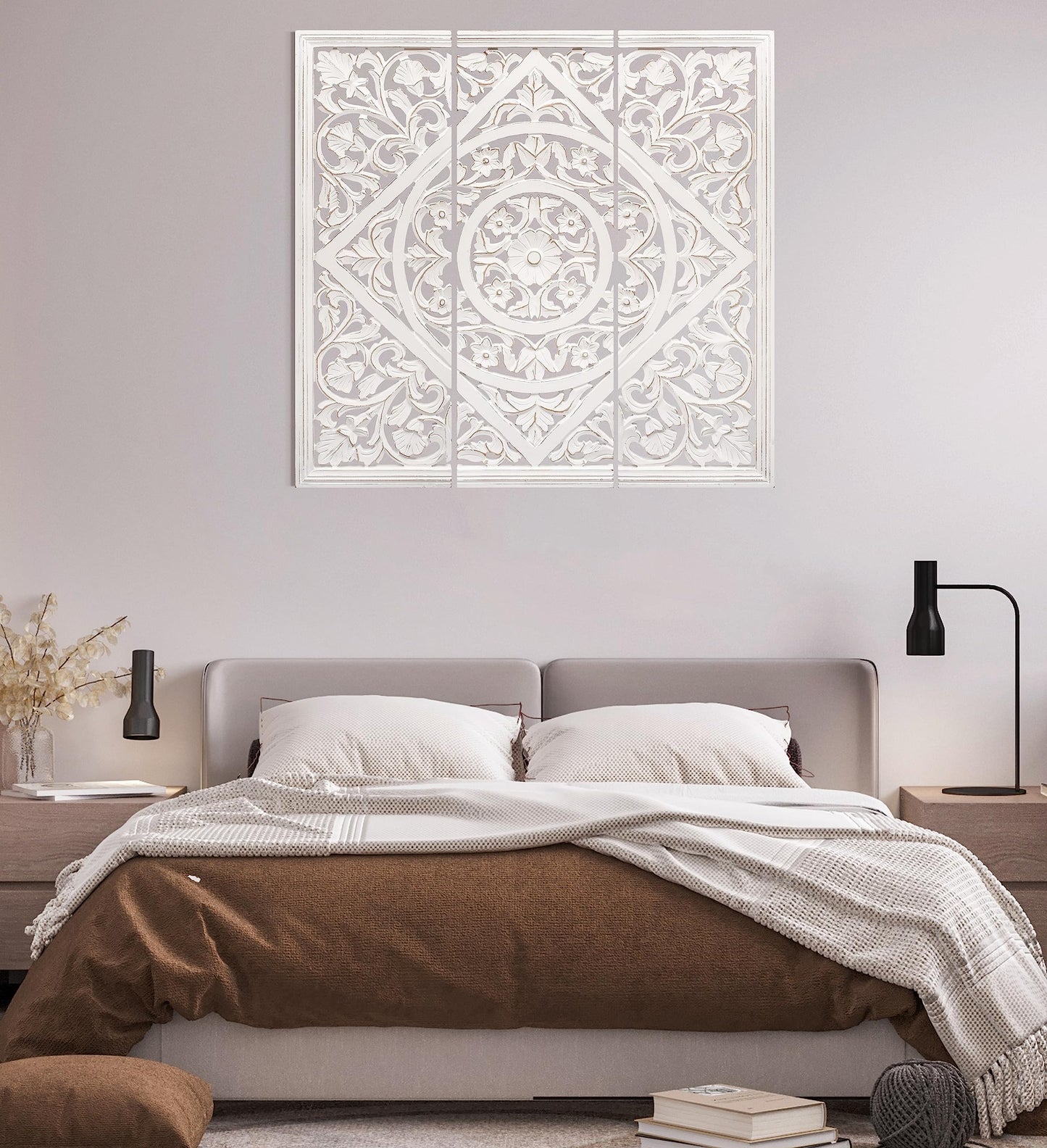 James Symfony Decorative Wall Panels - Living Room Wall Art Decor, Bedroom Decor, Christmas Wall Decor, Set of 3 - 36x12 Inch White