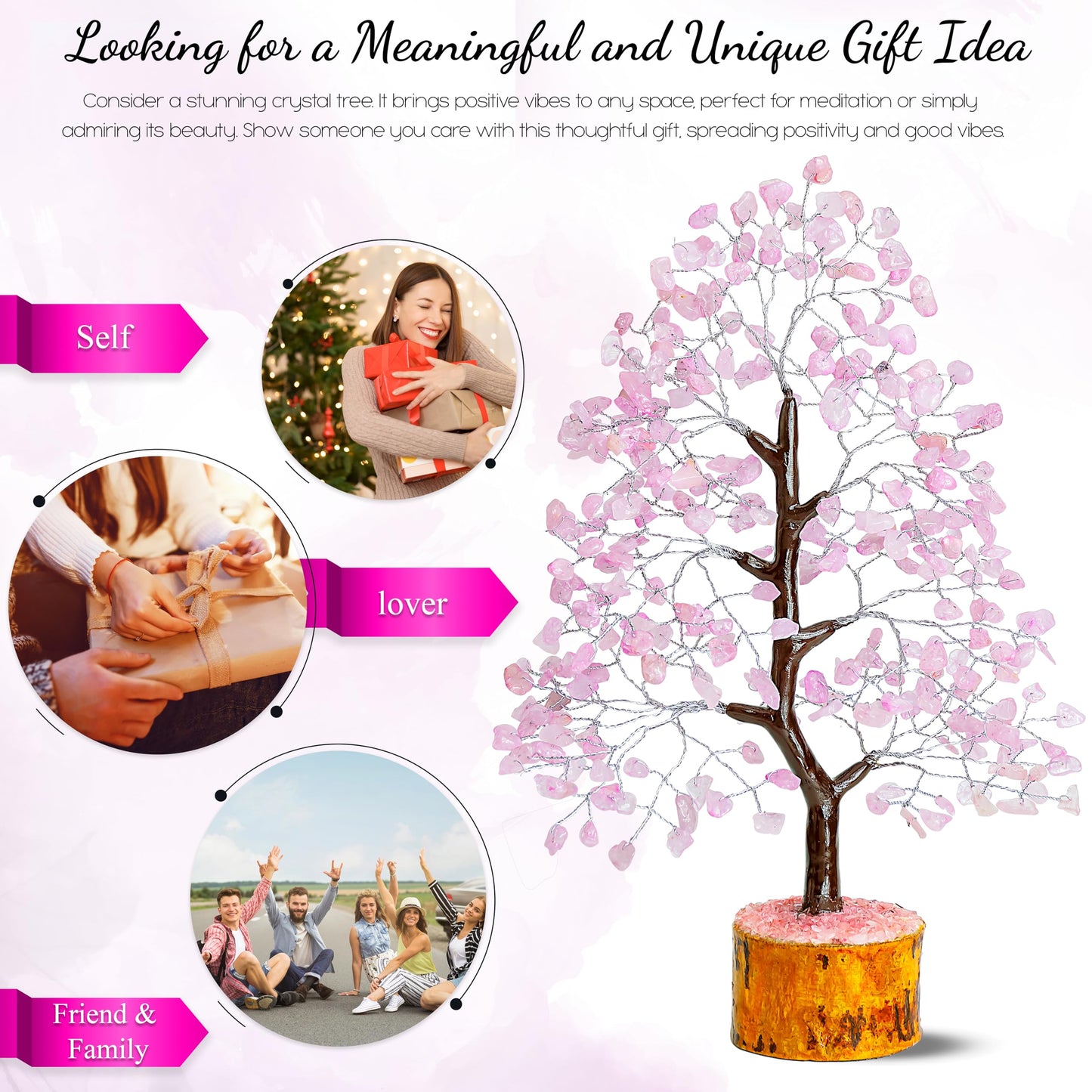Crocon® Rose Quartz Crystals Tree, Birthday Gifts for Women, Mom, Sister & Girlfriend | Pink Room Decor Healing Crystals | House Warming Gifts Unique Spiritual Present Idea for Woman & Men Decoration