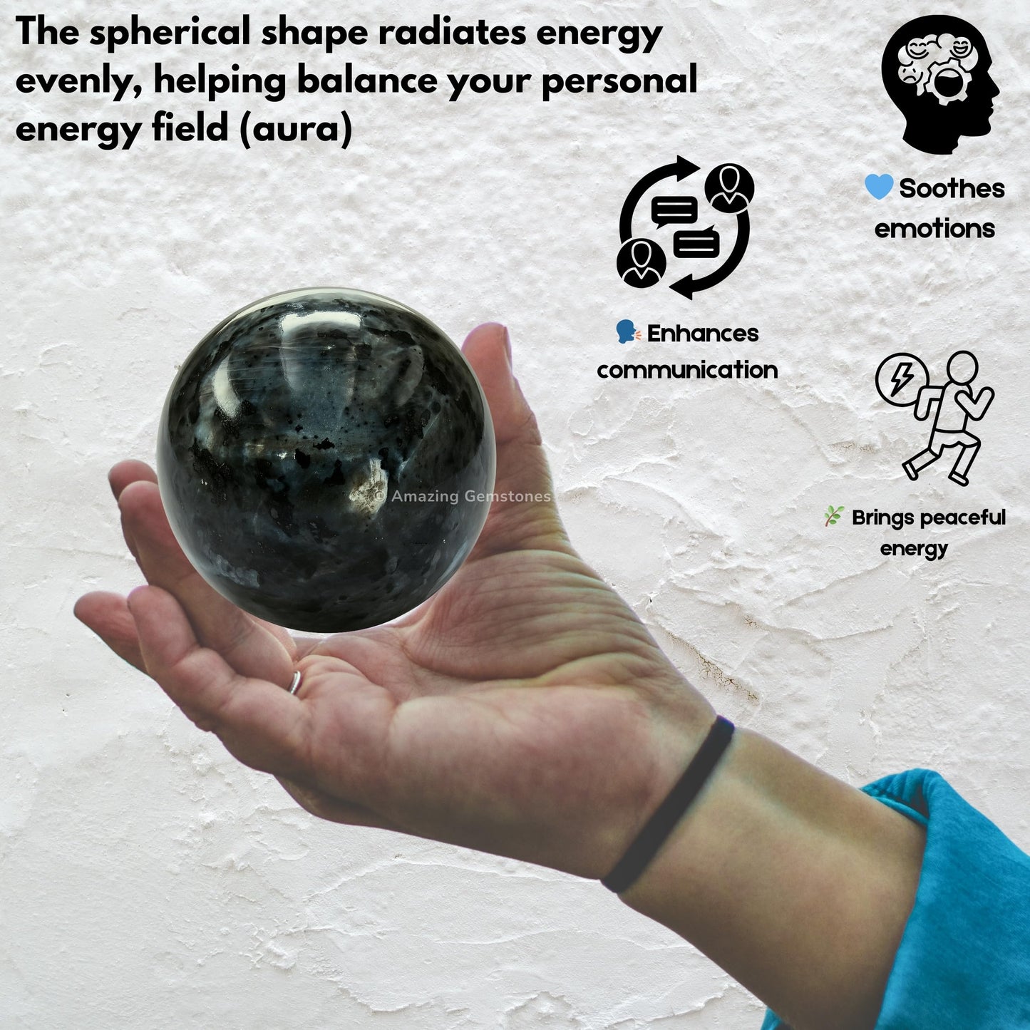 Amazing Gemstone Larvikite Crystal Ball with Stand - 2" Inches Crystal Sphere Meditation Balls for Witchcraft and Decorative Balls