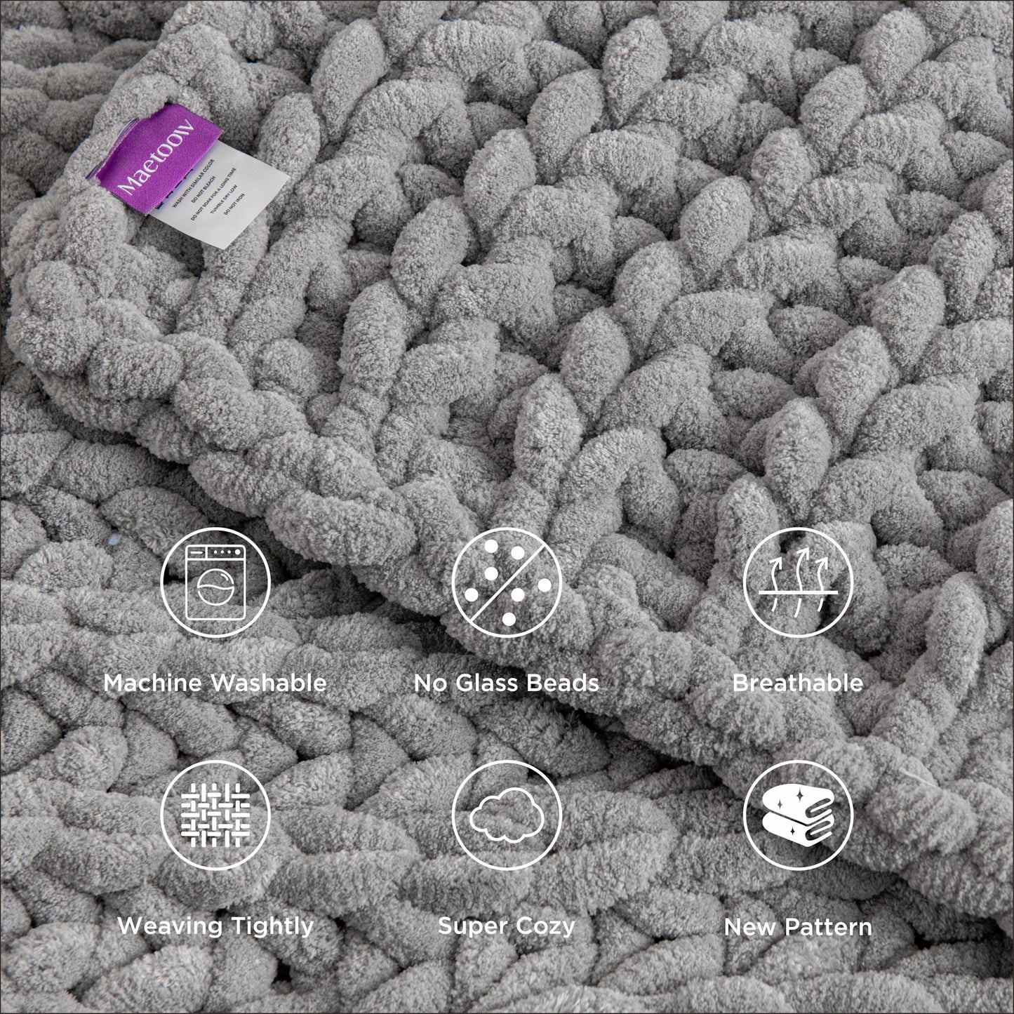 Maetoow Handmade 20 lb Soft Knitted Weighted Blanket, 60 x 80 in Breathable Chunky Knit Gravity Blanket Throw, Home Decor for Sofa Couch Bed, Light Grey