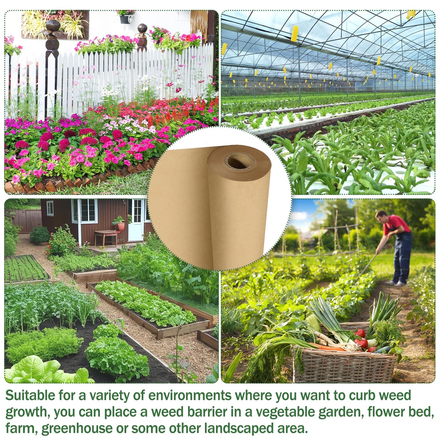 120 x 4 Ft Biodegradable Paper Weed Barrier, Garden Paper Weed Barrier with U-Shaped Ground Nails, Biodegradable Landscape Fabric, Weedguard Plus Paper Mulch for Weed Control & Holds Soil Moisture