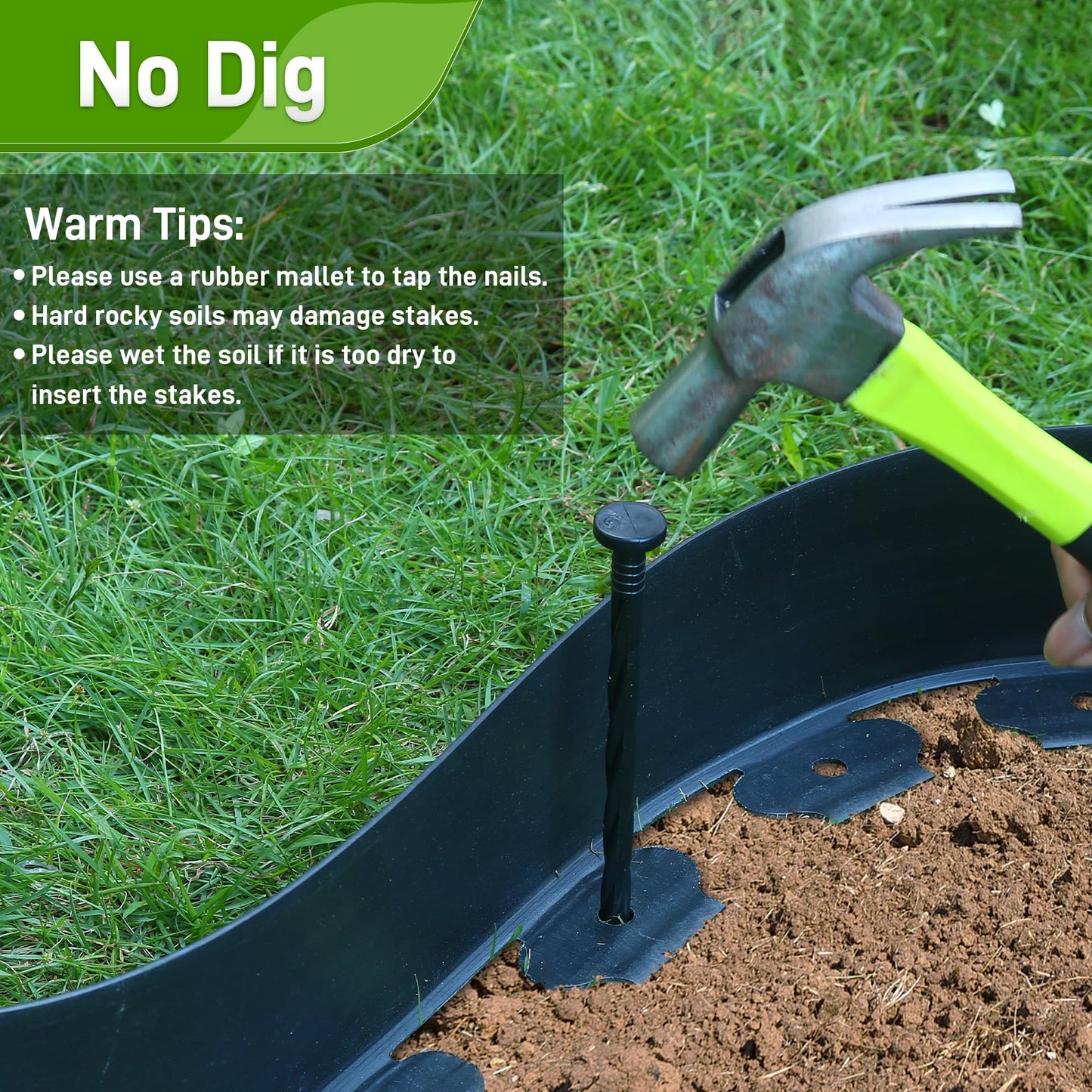 Quibbay 3.15" x 50' No Dig Landscape Edging, Plastic Garden Edging Borders with 75 Anchoring Spikes, Flexible Lawn Edging for Landscaping Garden Flower Beds Grass Yard Paver Pathway, Black