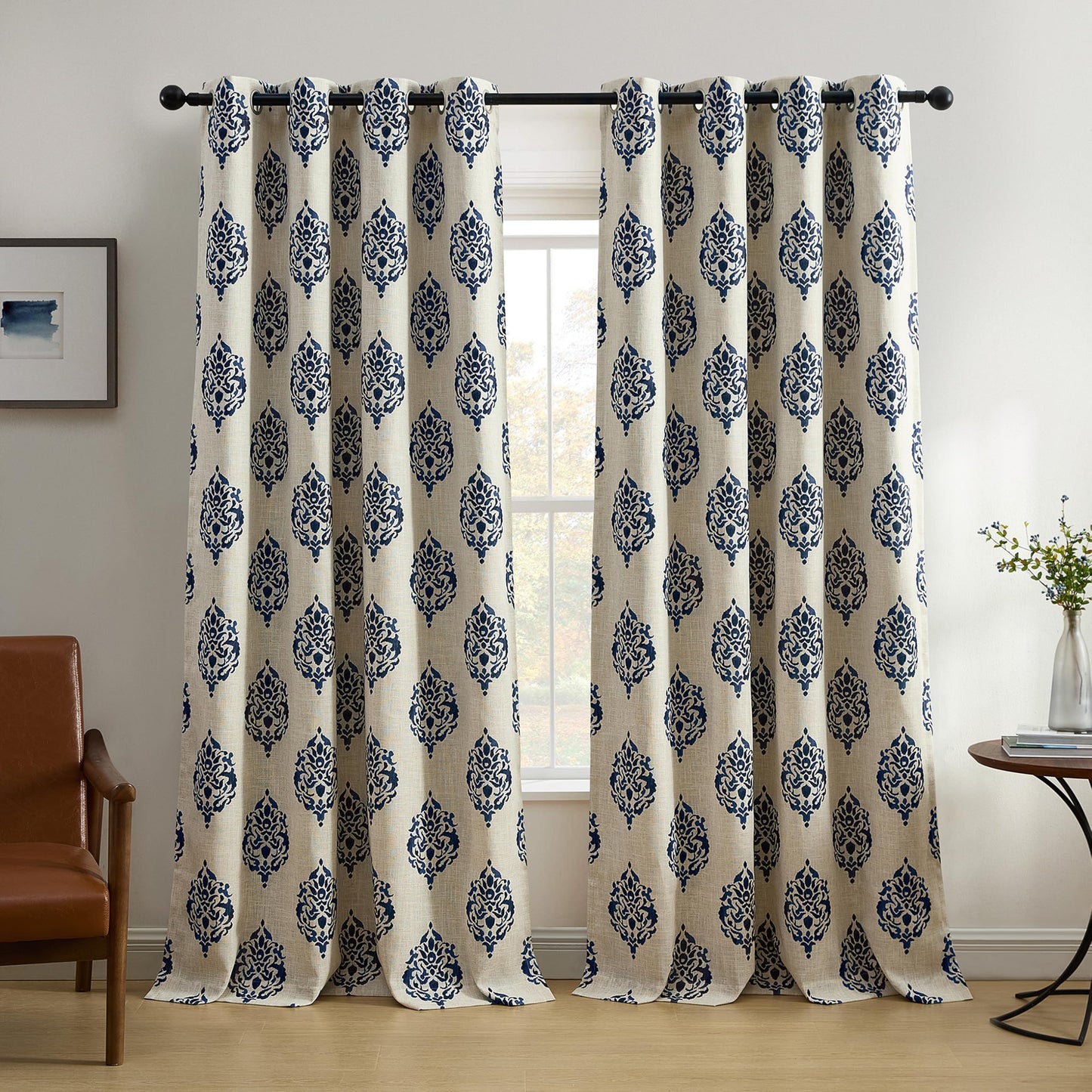 Elrene Home Fashions Navara Medallion Room-Darkening Window Curtain, Single Panel, 52" x 84" (1 Panel), Navy