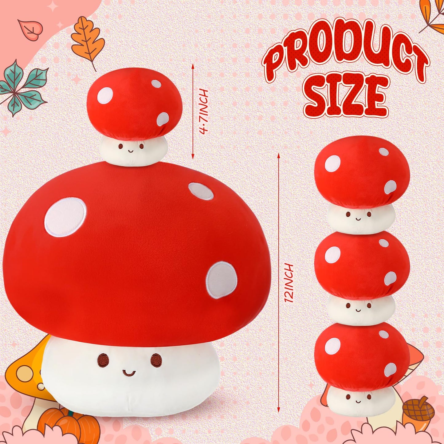 Fanfanwin 5 Pcs Mushroom Plush Pillow, 12 Inch 1 Large Mushroom Plush Pillow with 4 Small Stuffed Animals Hugging Room Decor Gift for Valentine