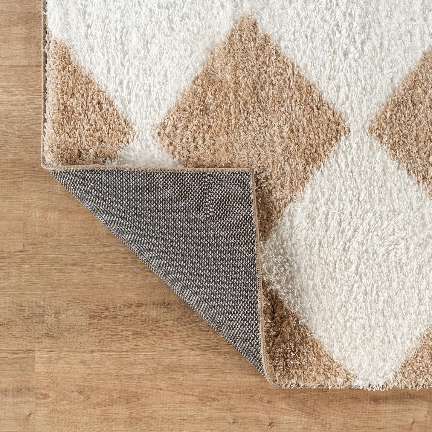 Rugshop Diamond Wave Shag Area Rug Beige 7' 10" x 10' Perfect for Large Living Rooms, Dining Areas, or Master Bedrooms