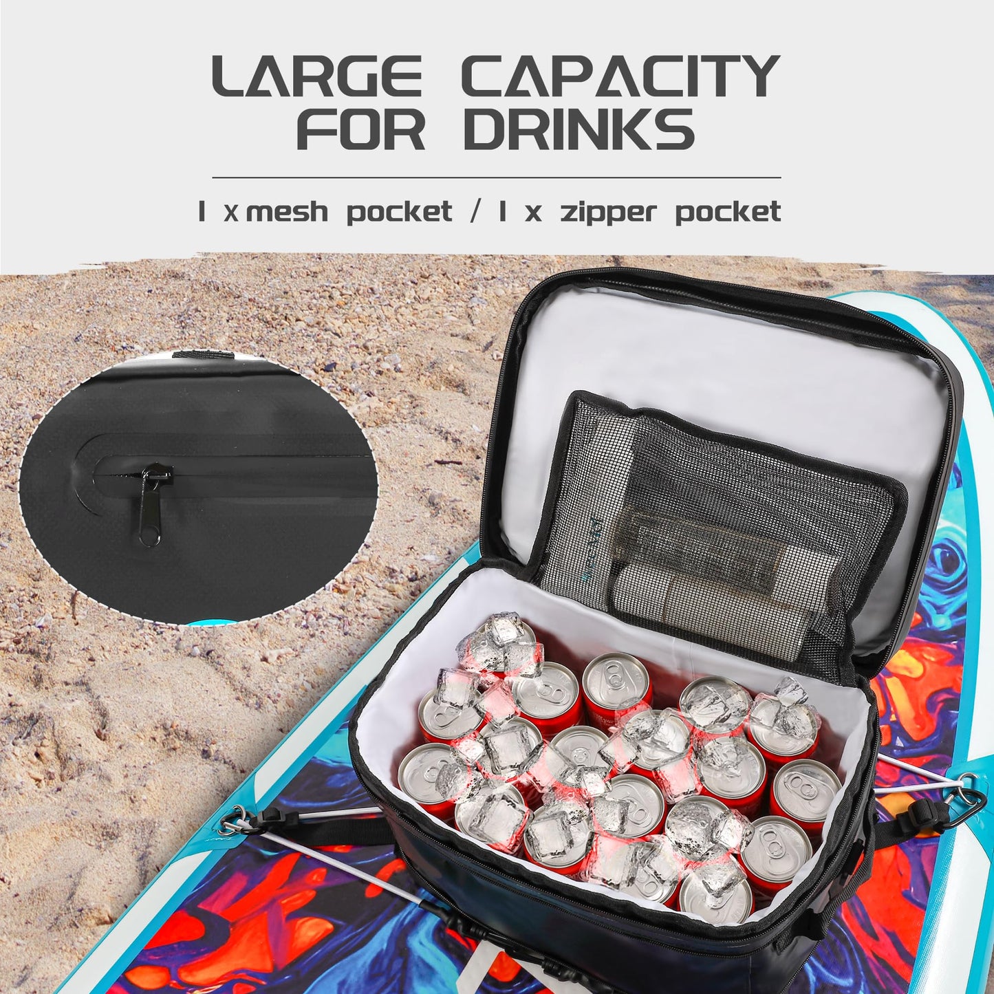 UPWELL Paddleboard Accessories SUP Cooler Deck Bag, PVC Paddle Board Surf Bag for Paddle Board, Kayak, Black Soft Small Camping Cooler for Travel Beach Waterproof