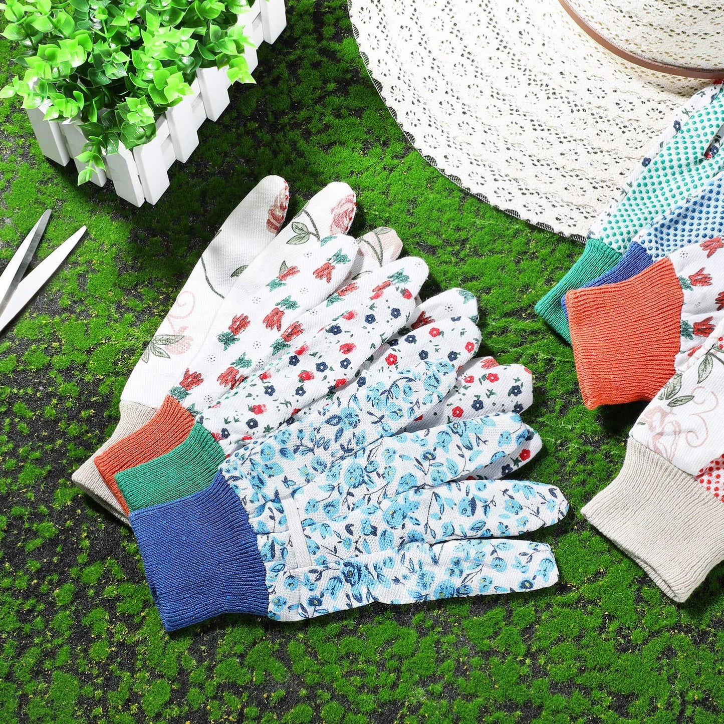 Geiserailie 4 Pairs Garden Gloves for Women Floral Gardening Work Gloves Soft Breathable Yard Cleaning, Fishing, Gardening, Weeding, Planting, Watering