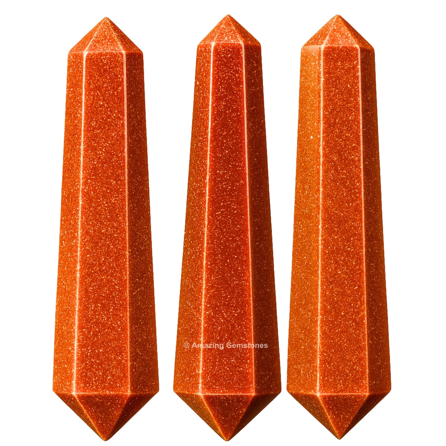Amazing Gemstone Red Goldstone Crystal Points Bulk Healing Crystals - Pack of 3 Double Terminated Healing Wand Point Bulk Crystals for Crafts, Crystal Grid, DIY - Premium Crystals for Beginners Gifts